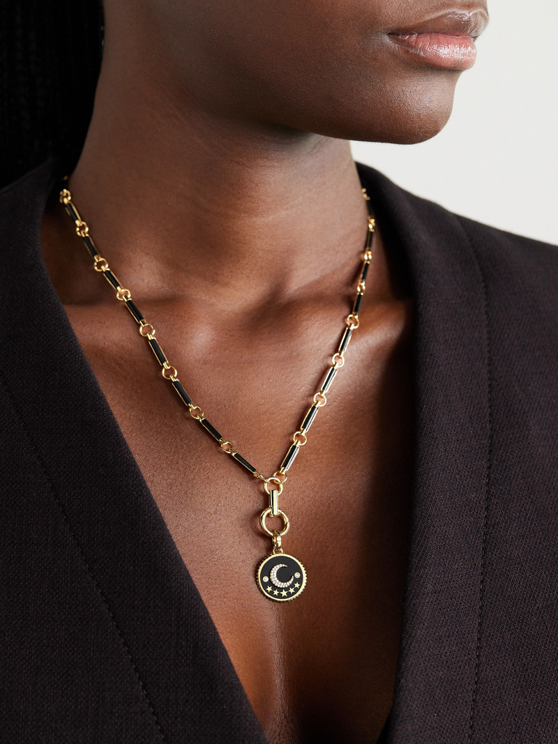 FOUNDRAE Crescent 18-karat Gold, Diamond And Enamel Pendant outlook