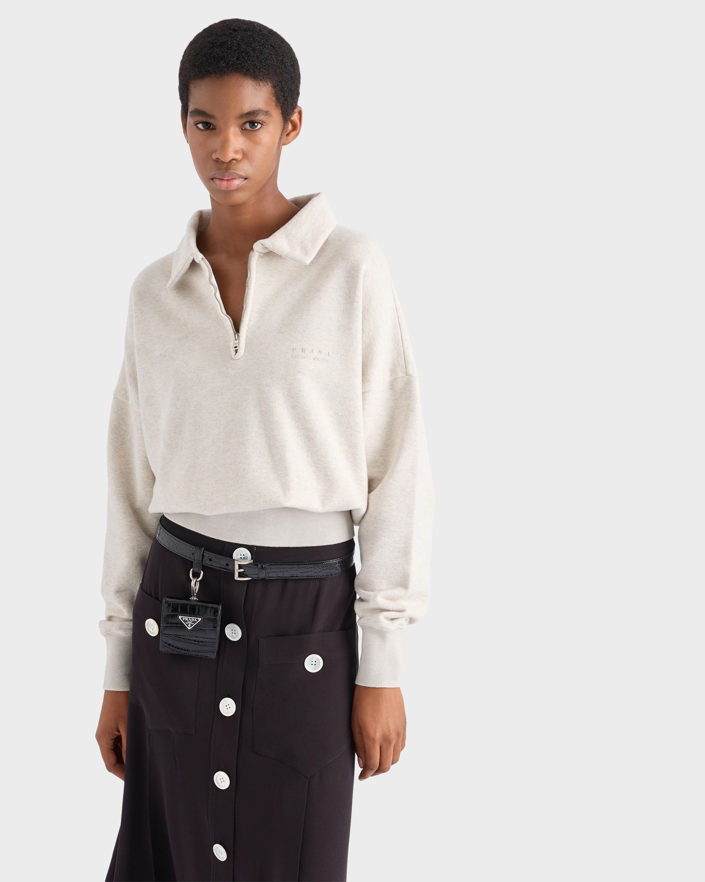 Long-sleeved cotton fleece polo shirt - 3
