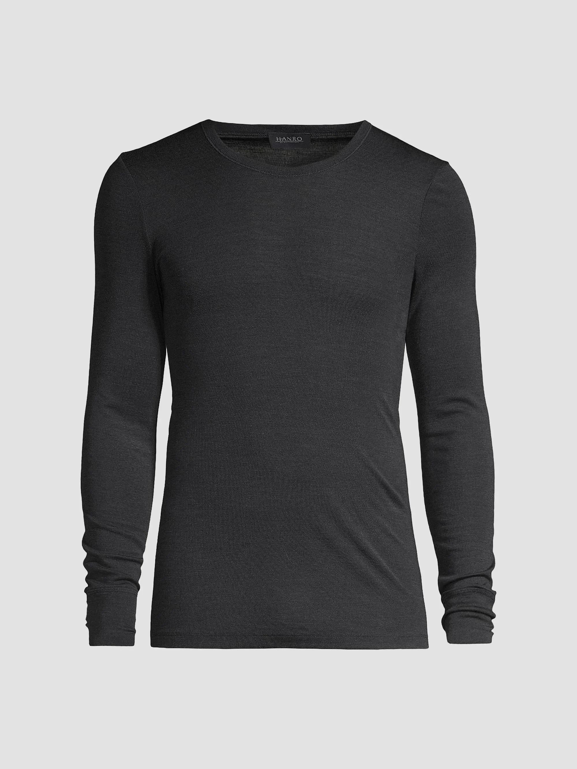 Men's Woolen Silk Long Sleeve Crewneck Tee - Charcoal - 1