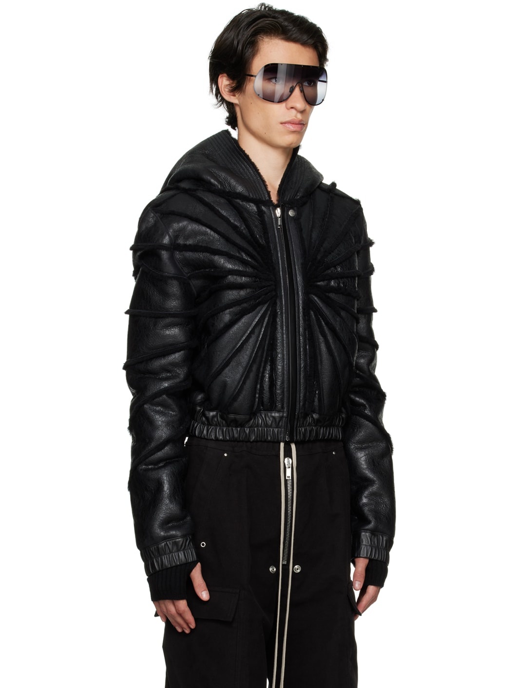 Black Hooded Shearling Jacket - 2