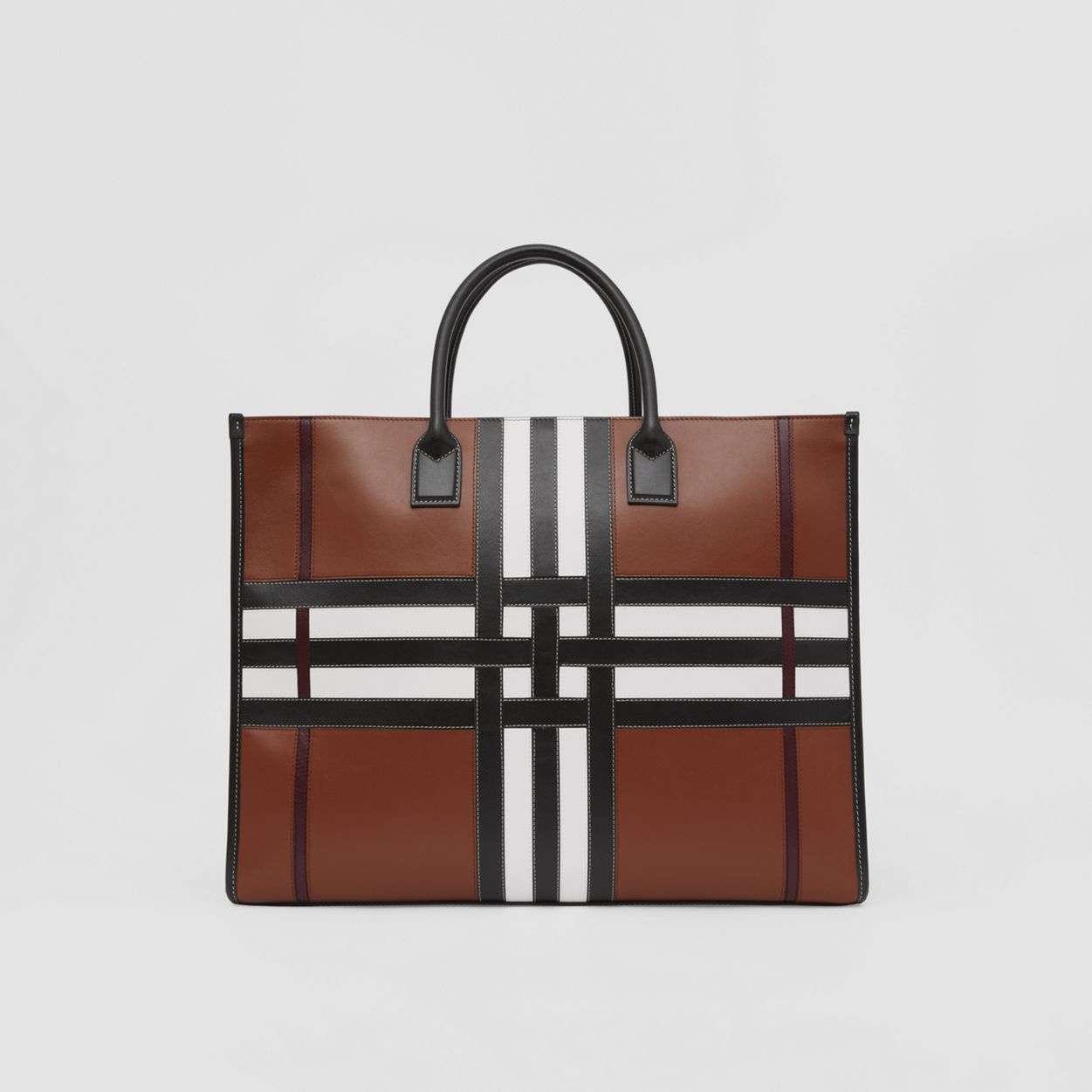 Exaggerated Check Leather Tote - 10