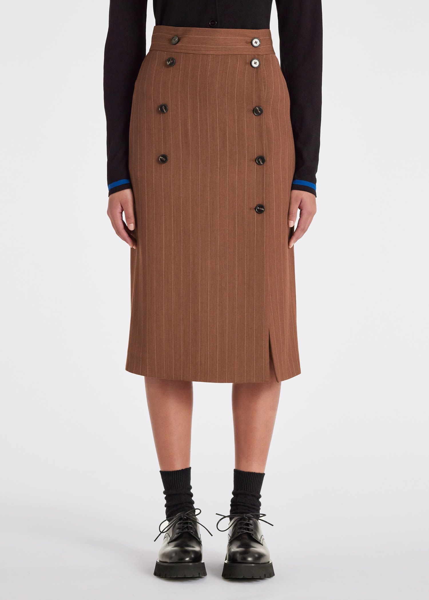 Pinstripe Button Up Skirt - 5