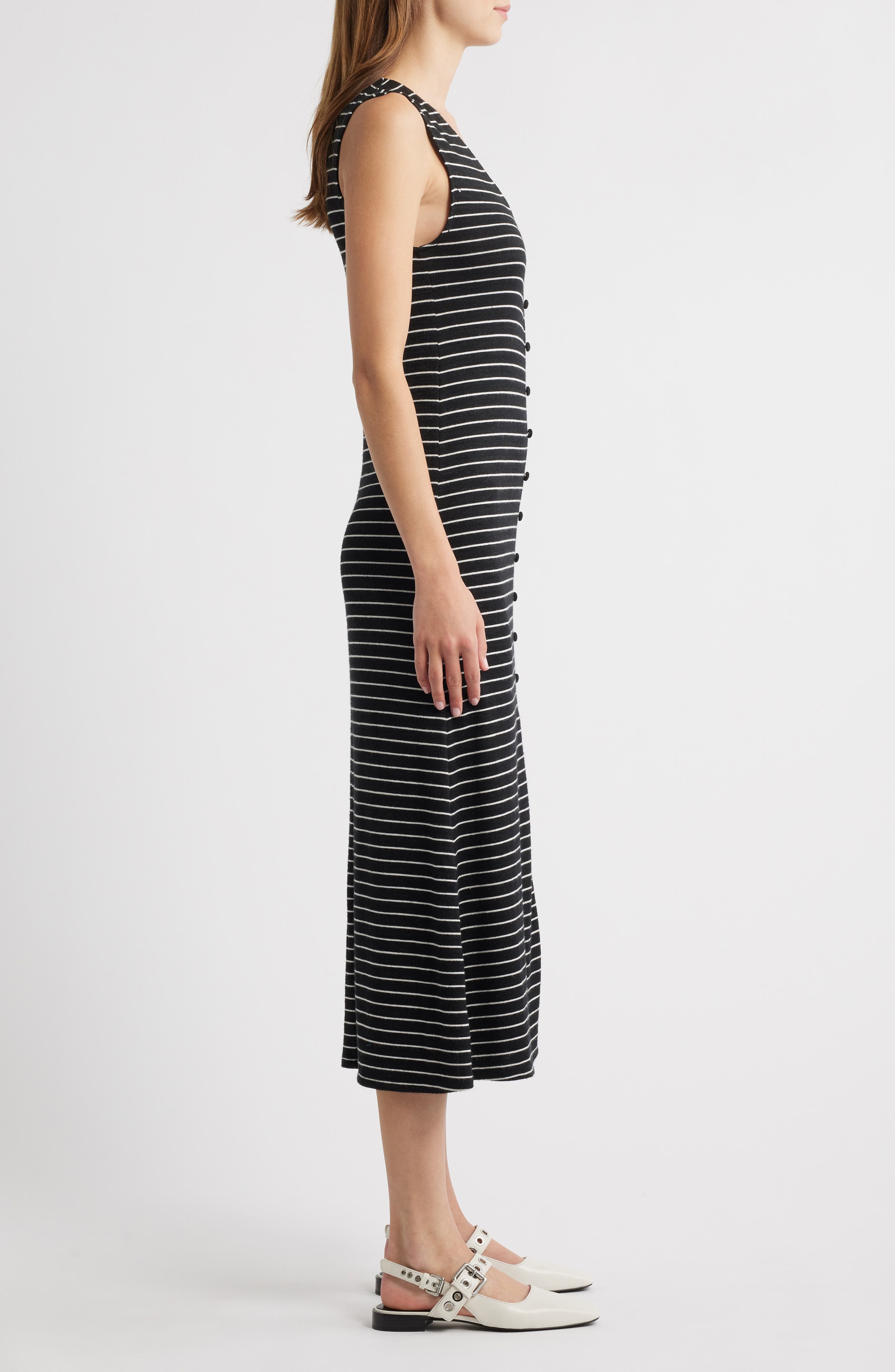 rag & bone The Knit Stripe Sleeveless A-Line Dress in Black Multi at Nordstrom - 3