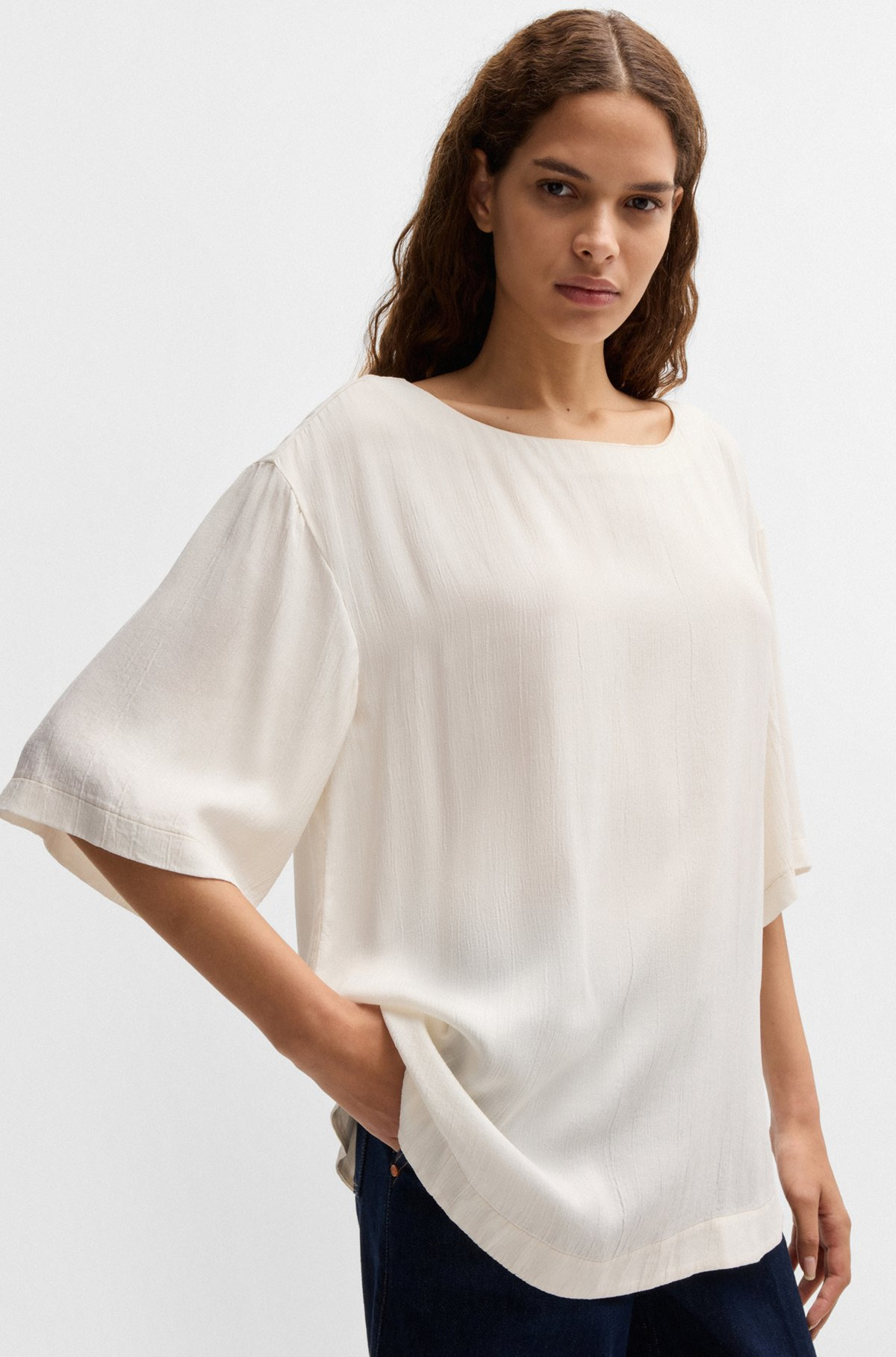 RELAXED-FIT BLOUSE WITH CONTRAST STITCHING - 6