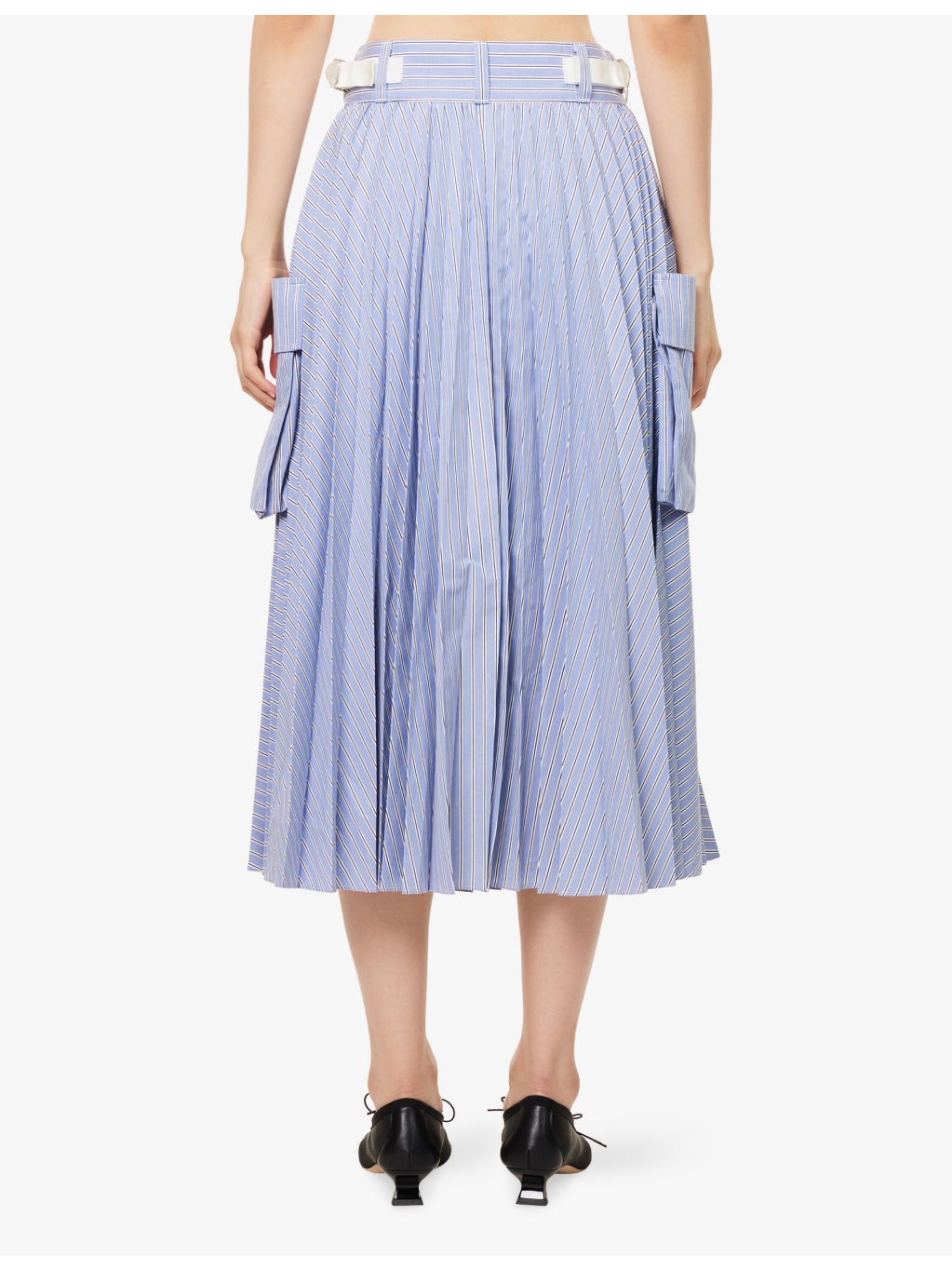 Striped Pleated Cotton-Blend Midi Skirt - 4