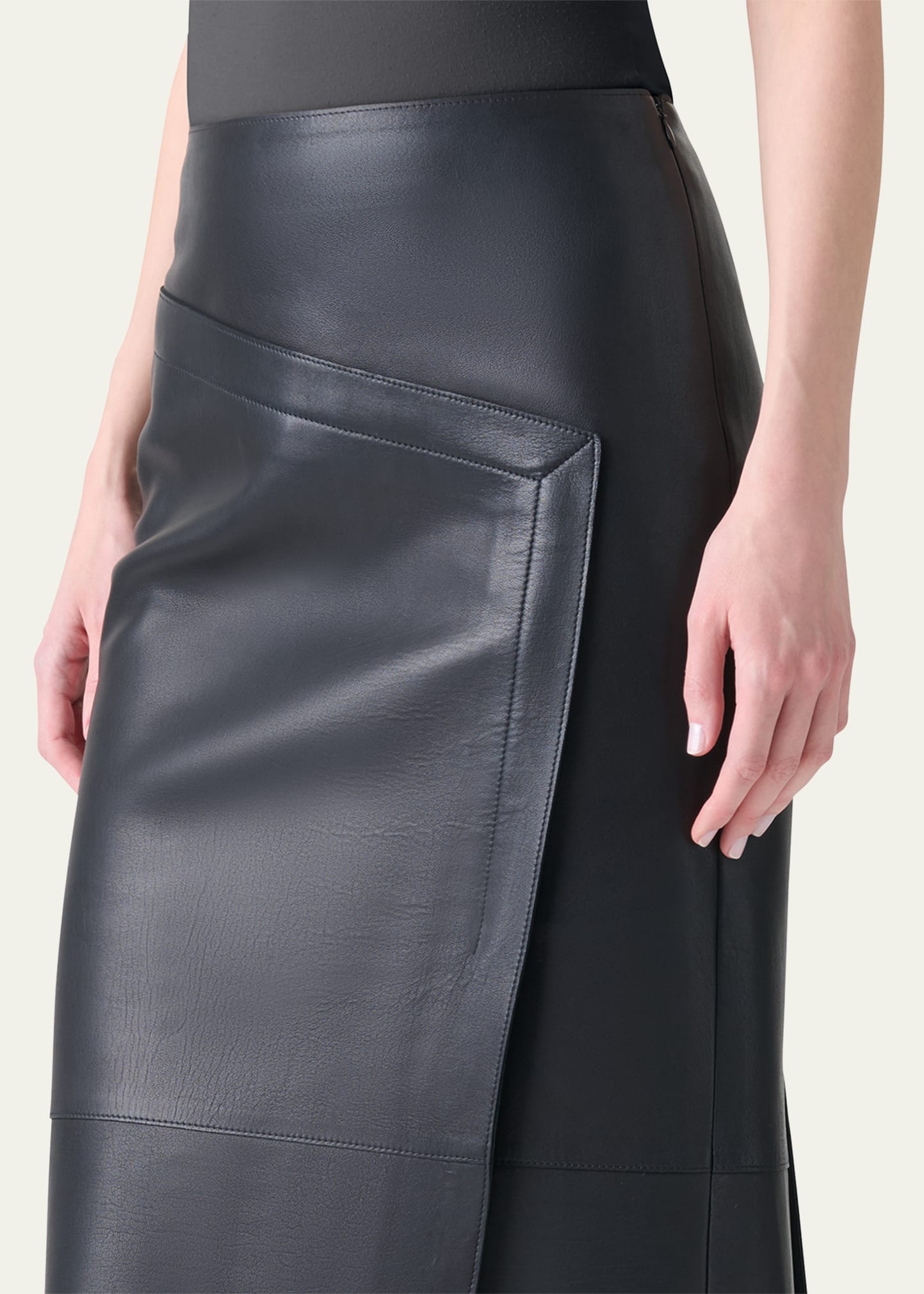 Asymmetric Trapezoid Nappa Leather Midi Skirt - 5