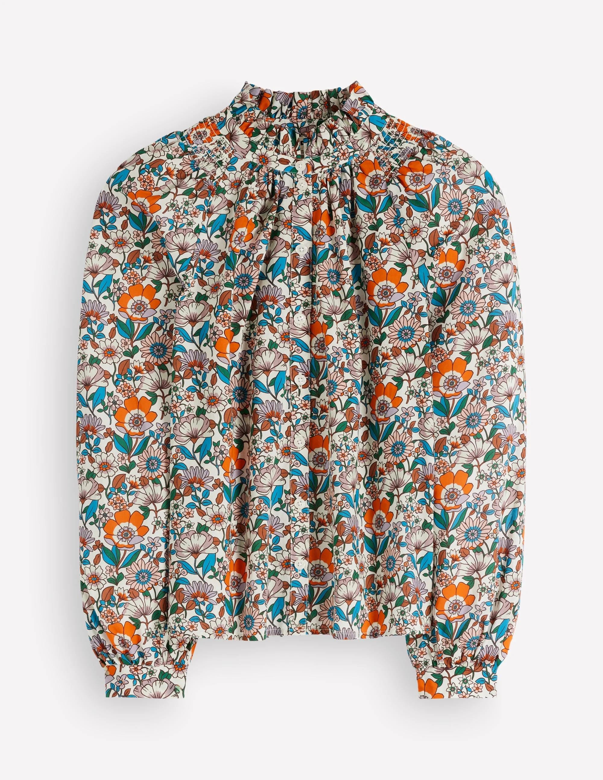 Erica Cotton Frill Top-Ivory, Floral Field - 1