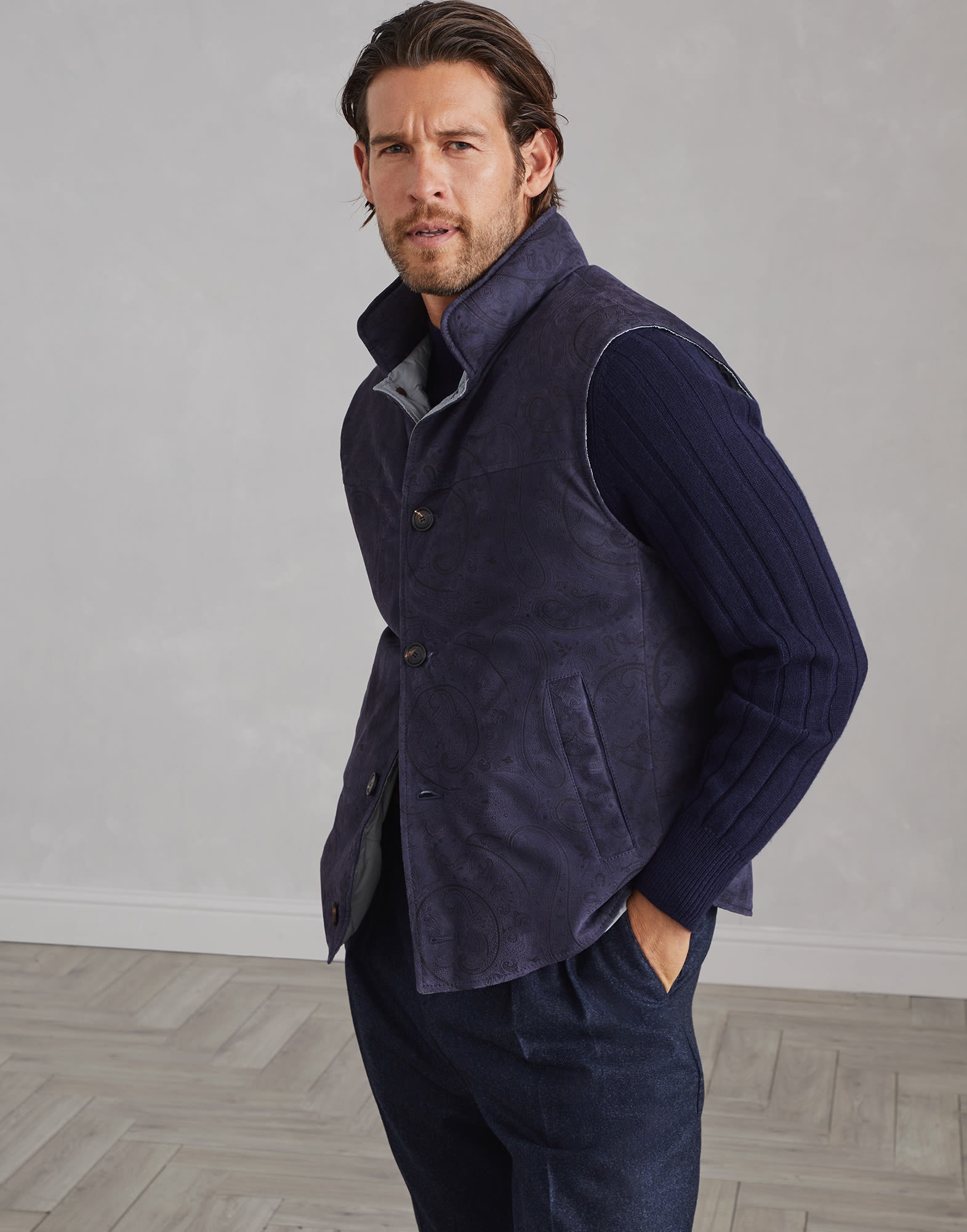 Paisley suede down vest - 1
