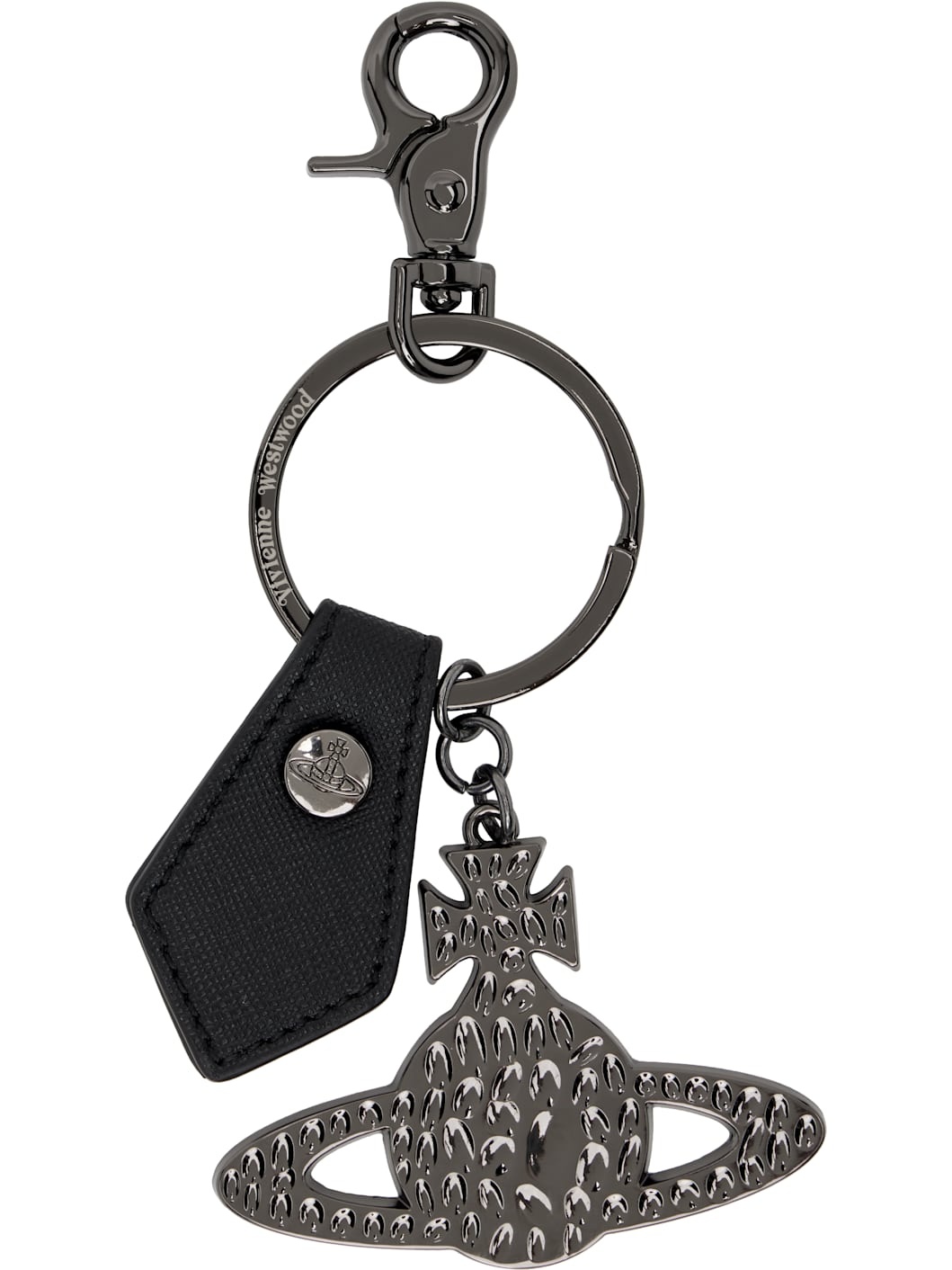 Gunmetal Saffiano Hammered Orb Keyring - 1