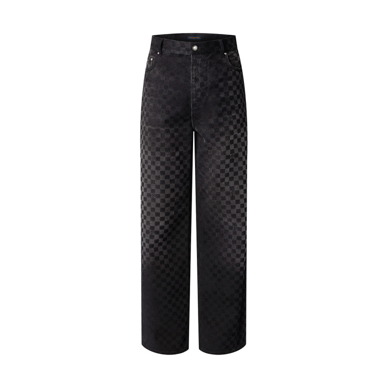 Flocked Damier Denim Wide-Leg Pants - 1