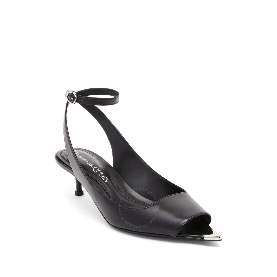 Alexander McQueen Black Leather Punk Ankle Strap Sandals - 2