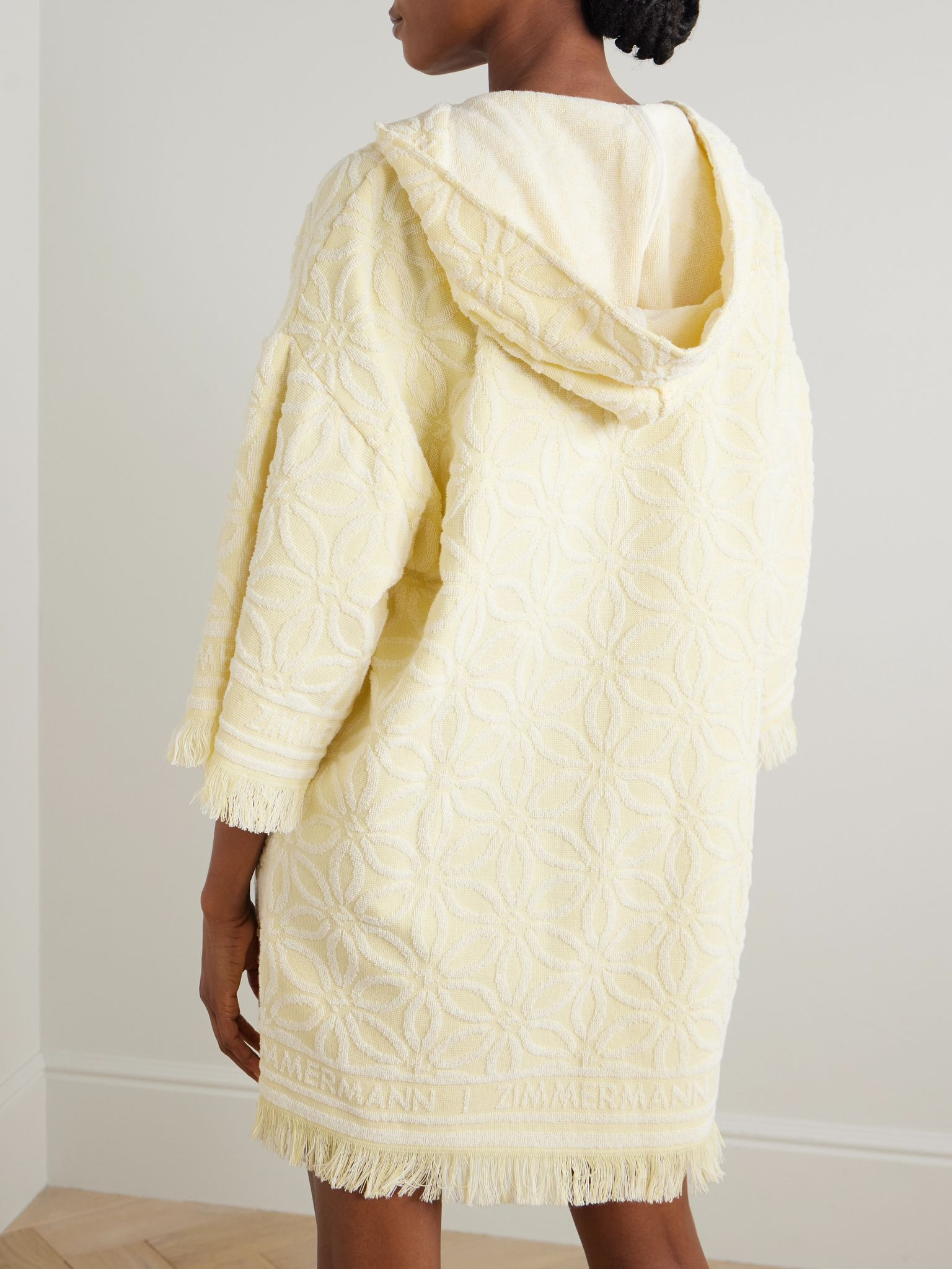 Coco fringed cotton-terry jacquard hooded mini dress Yellow - 3