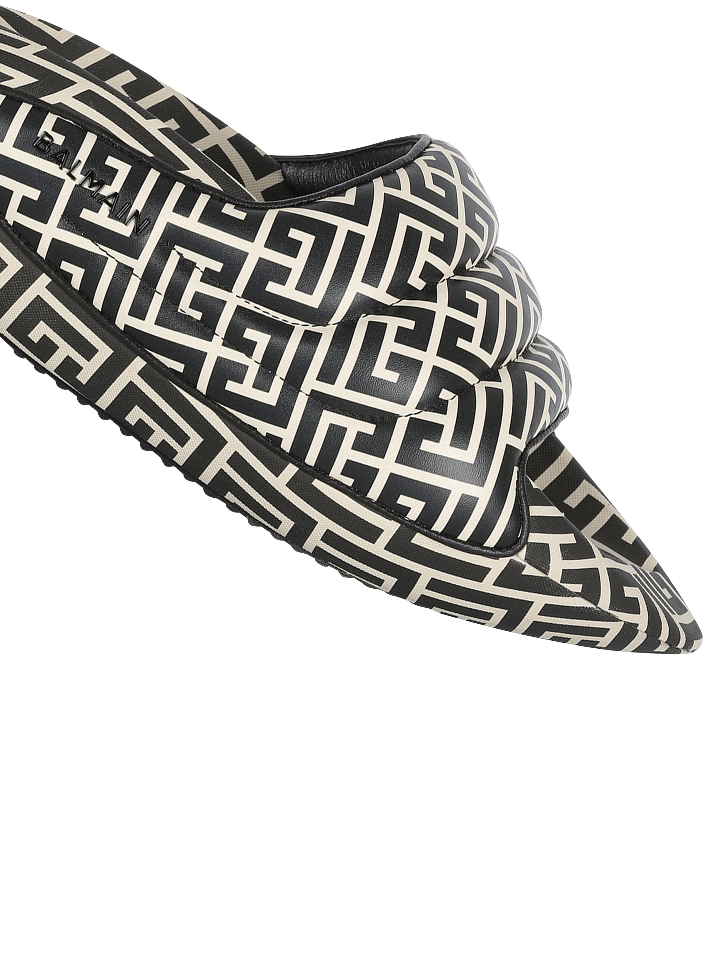 Bicolor quilted leather B-IT mules with Balmain monogram print - 6