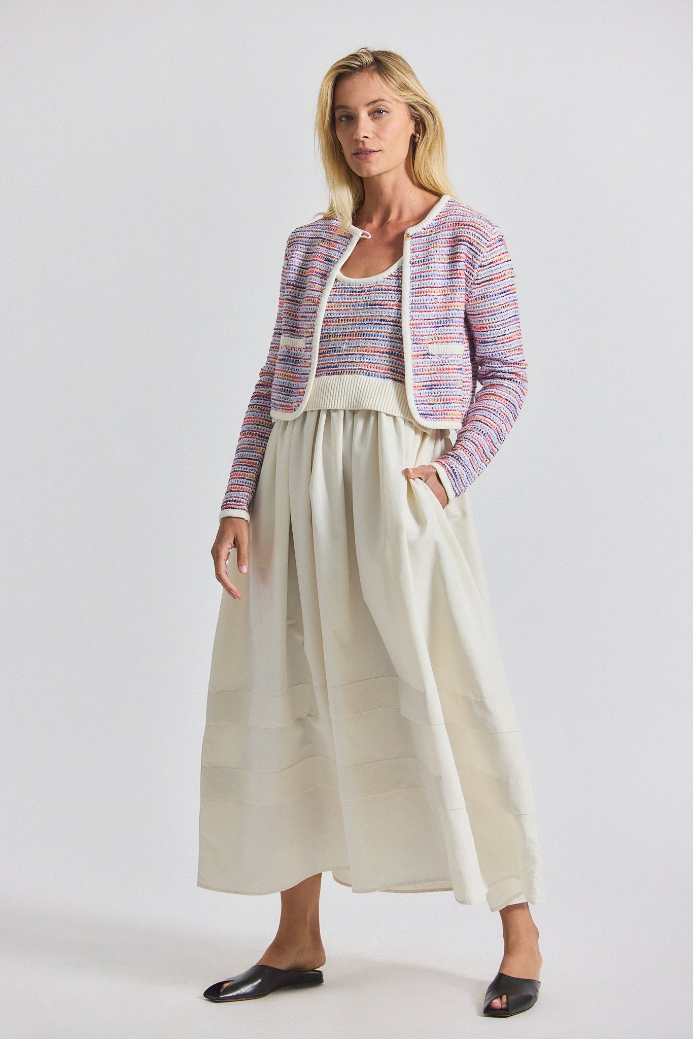 LOEWEL SPACE DYED KNIT MIXED MEDIA DRESS - 4
