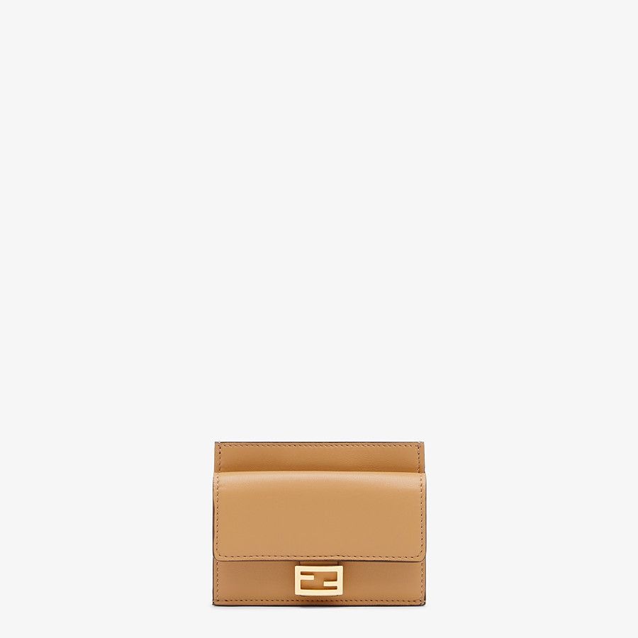 Beige nappa leather card holder - 1