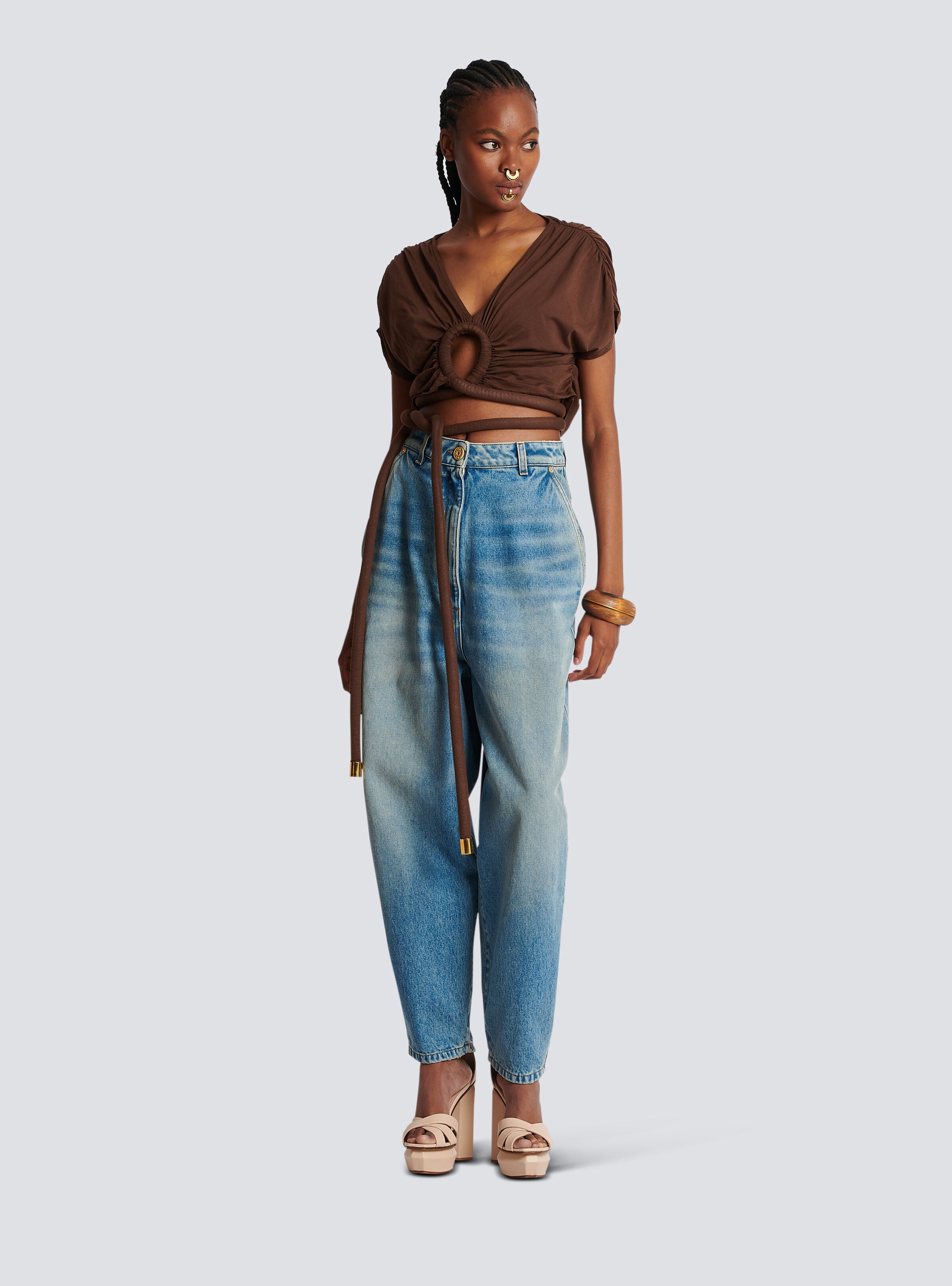 Draped jersey crop top - 2