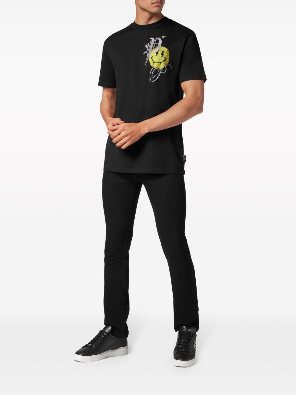 rhinestone-logo cotton T-shirt - 2
