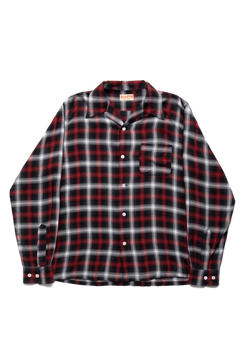 Rayon Ombre Check L/S Open Shirt - Red 1