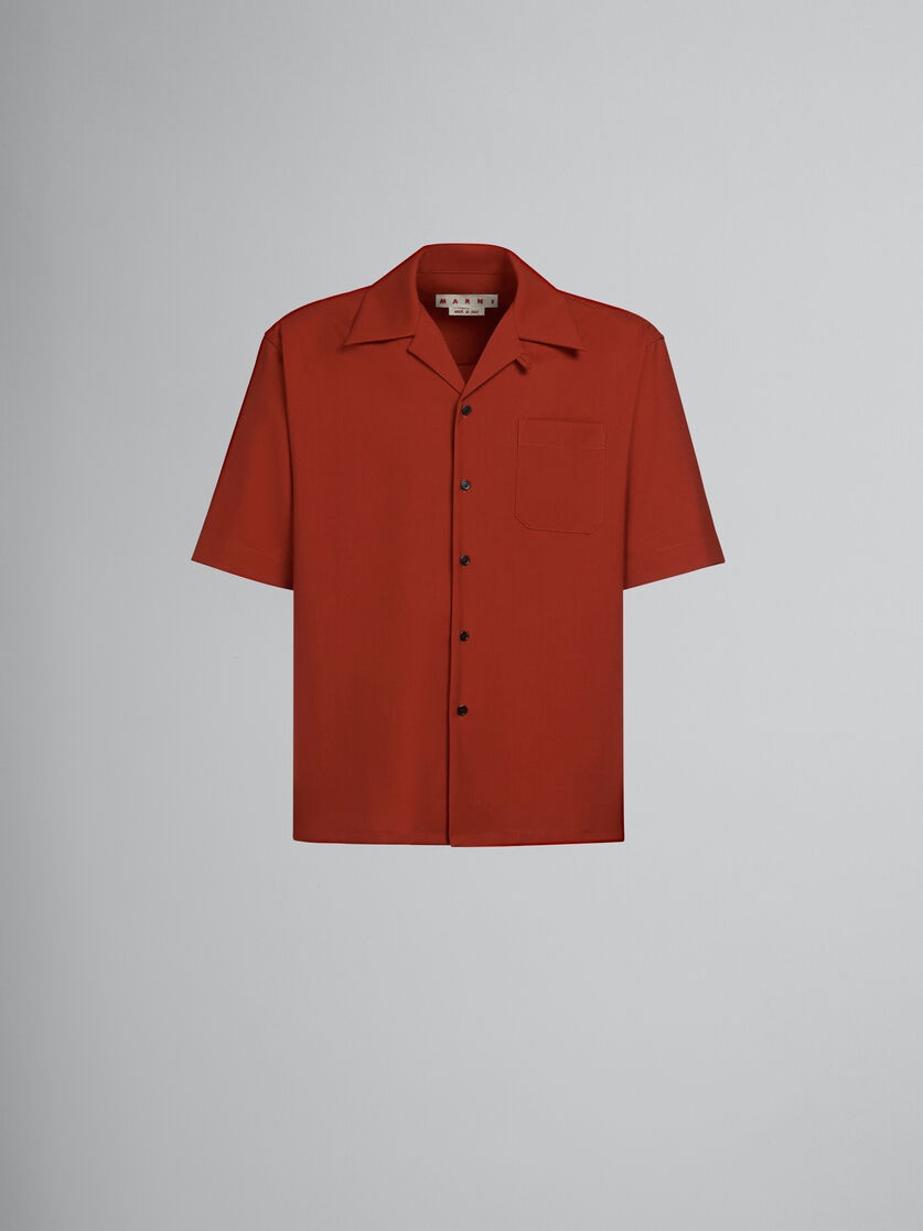 BROWN TROPICAL WOOL BOWLING SHIRT - 1