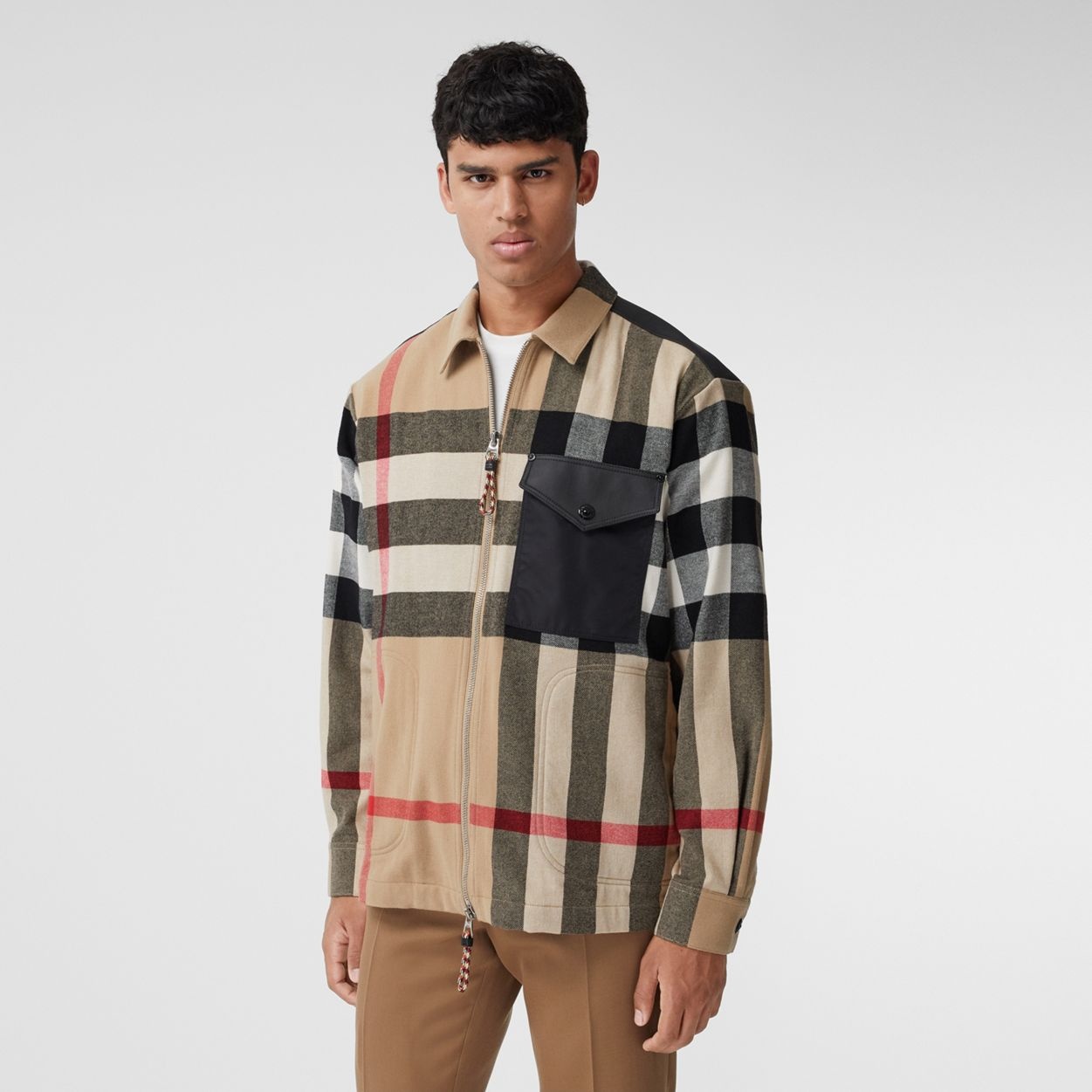 Contrast Panel Check Wool Cotton Shirt - 2