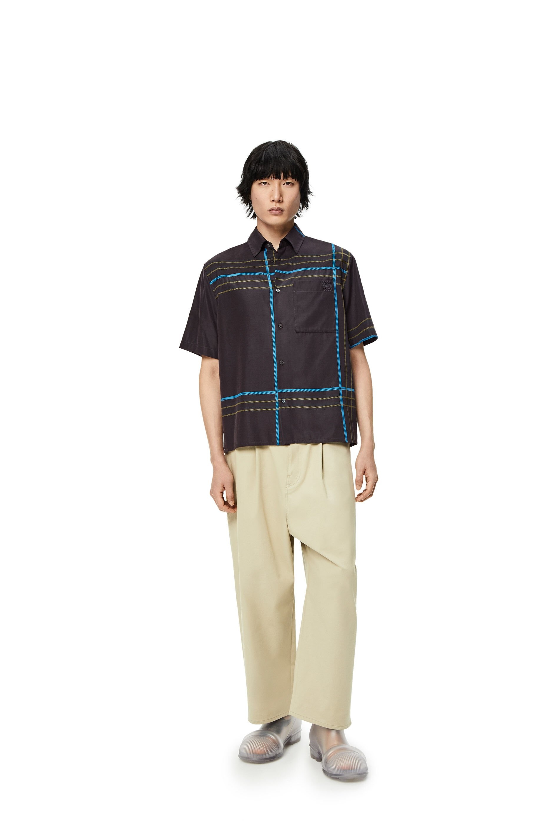 Short sleeve check shirt in silk and cotton - 2