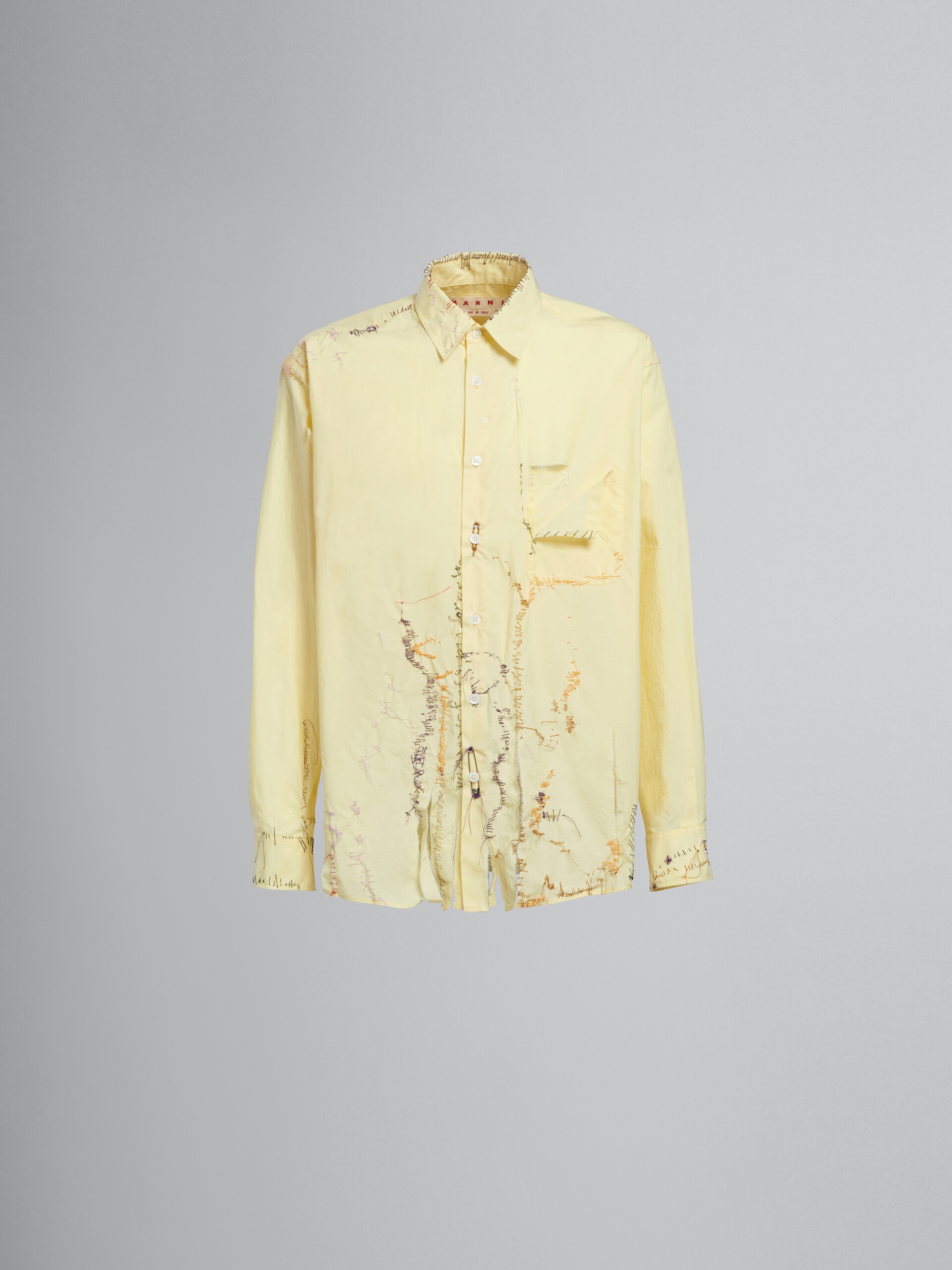 YELLOW RELAXED-FIT COTTON SHIRT WITH TEARS - 1