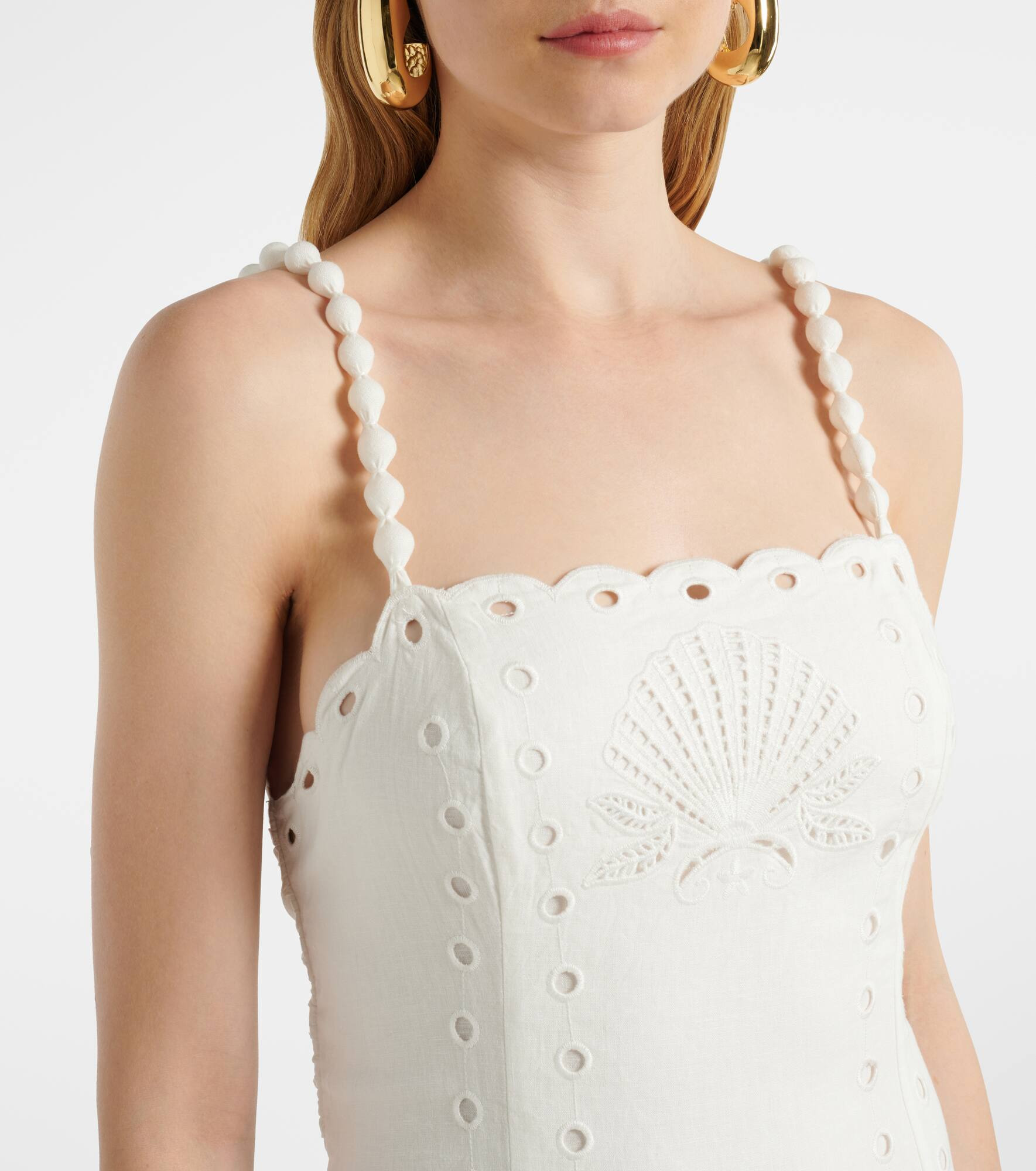 Broderie anglaise linen-blend midi dress - 4