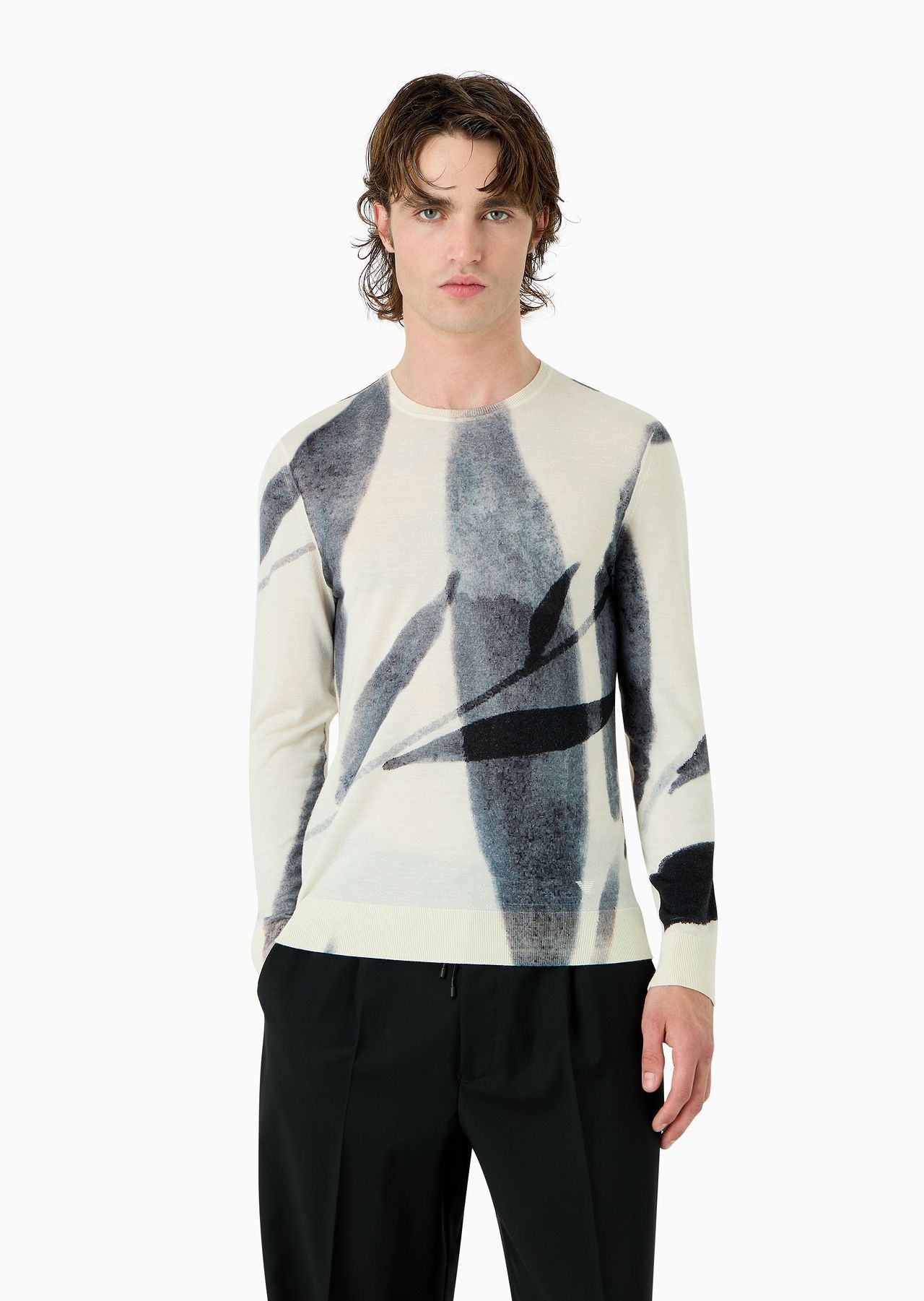 Plain-knit virgin-wool jumper with all-over abstract nature print - 2