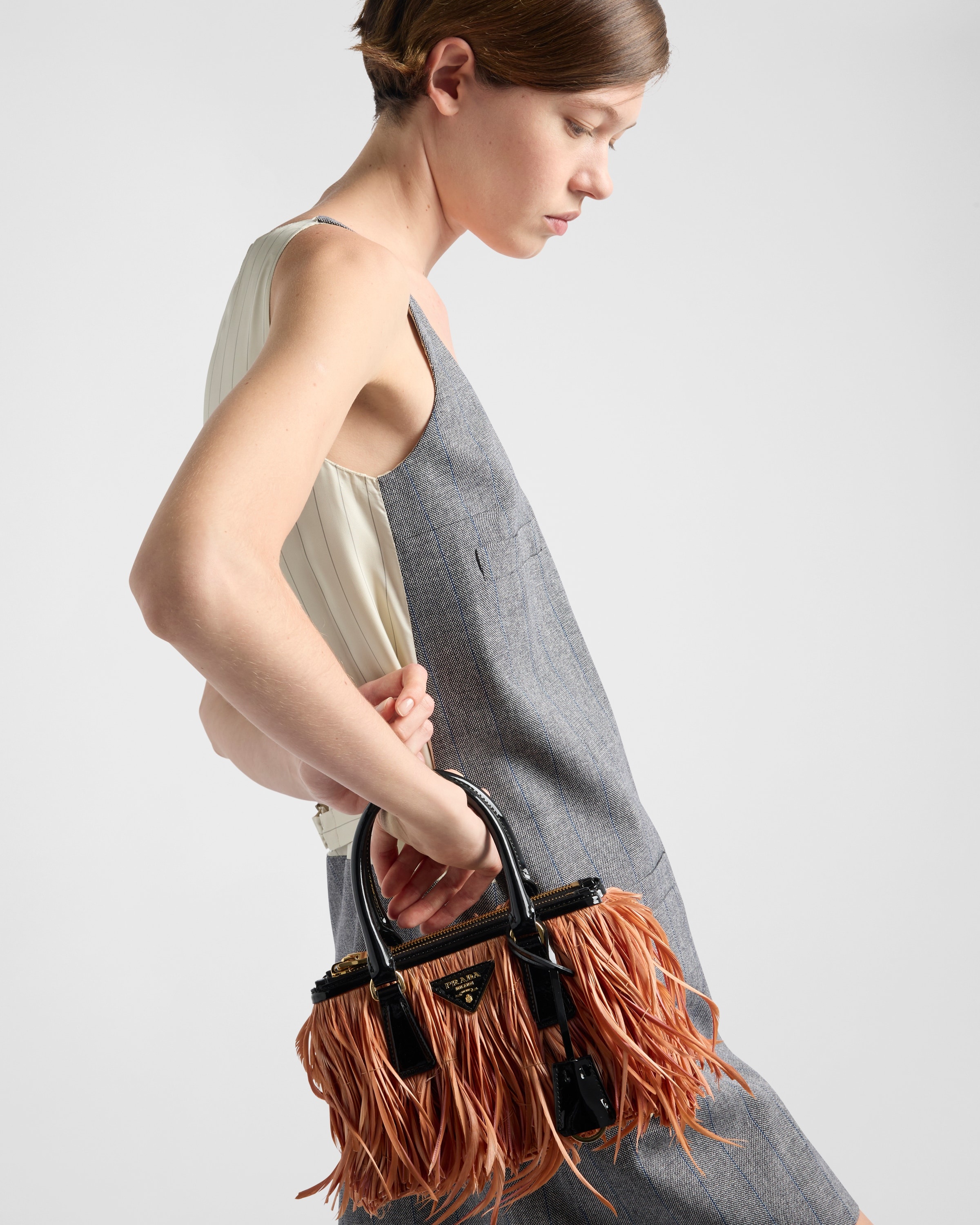 Prada Galleria mini-bag with feather trim - 2