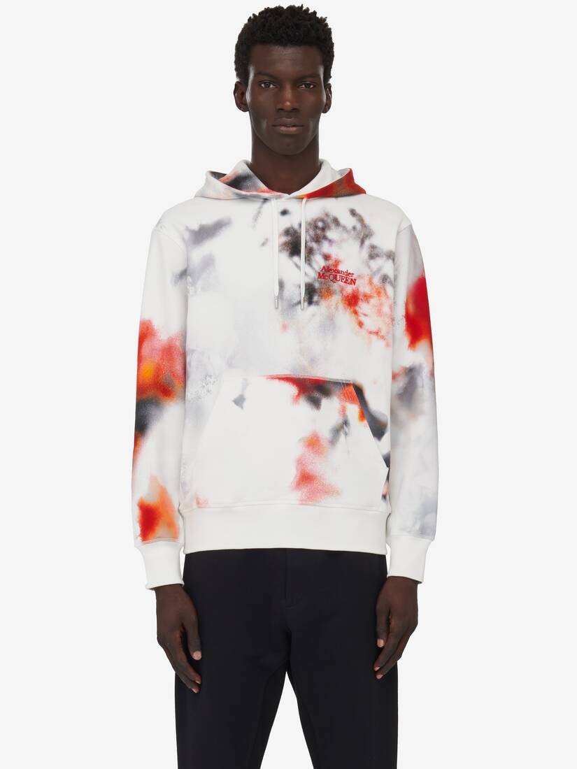 Men's Obscured Flower Hooded Sweatshirt in White/red/black - 5