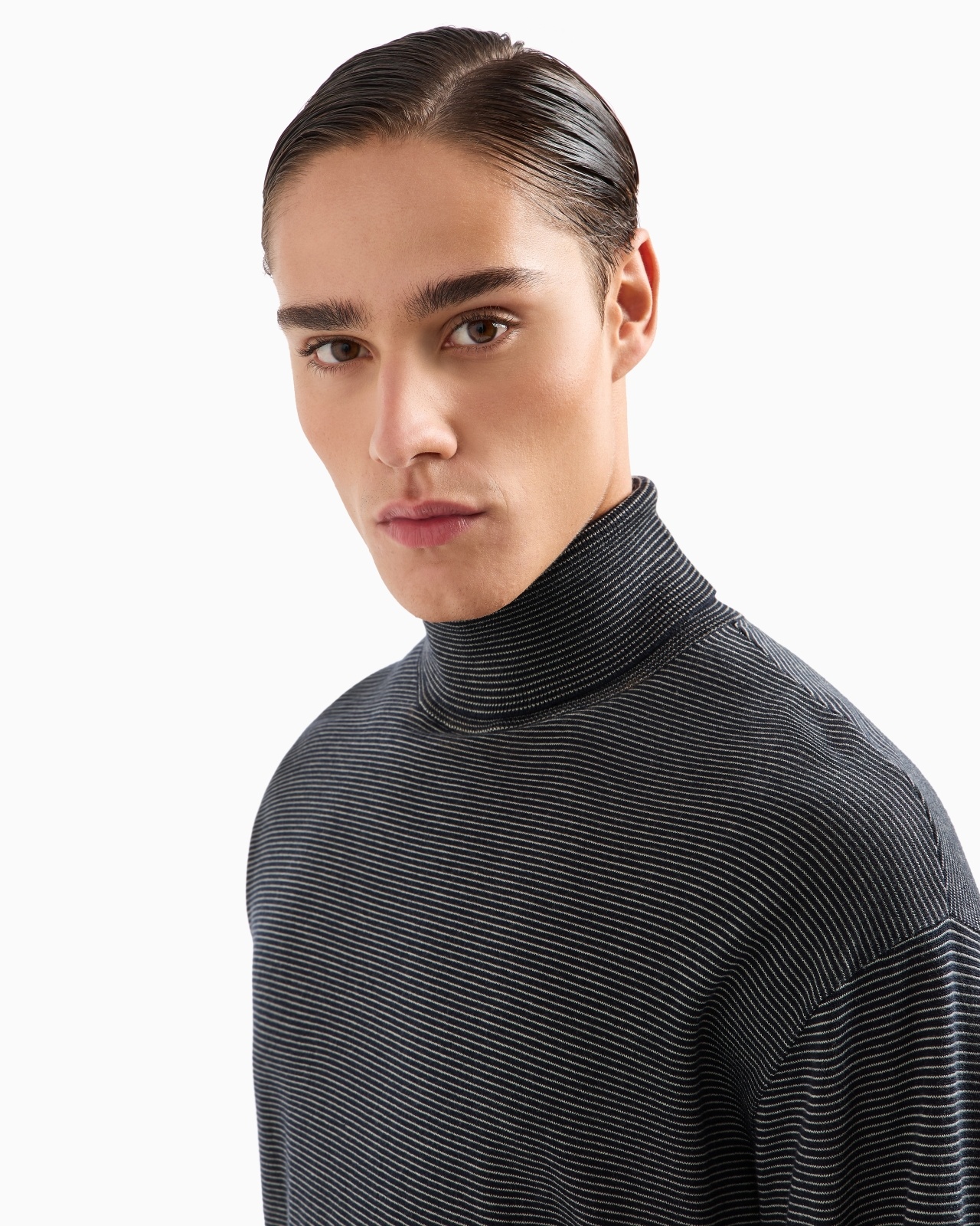 ASV JACQUARD MICRO-STRIPED WOOL AND LYOCELL BLEND ROLLNECK JUMPER - 5