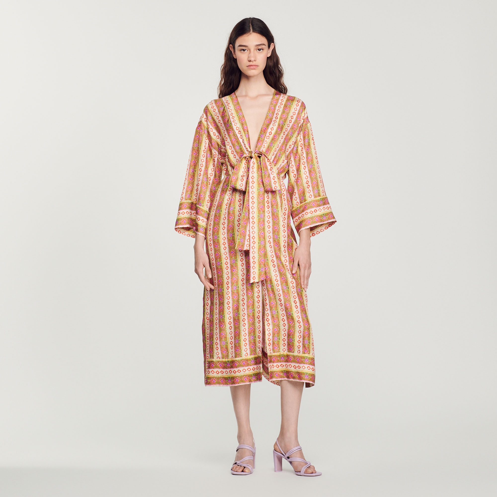 Caftan dress with Flower Stripes print - 3