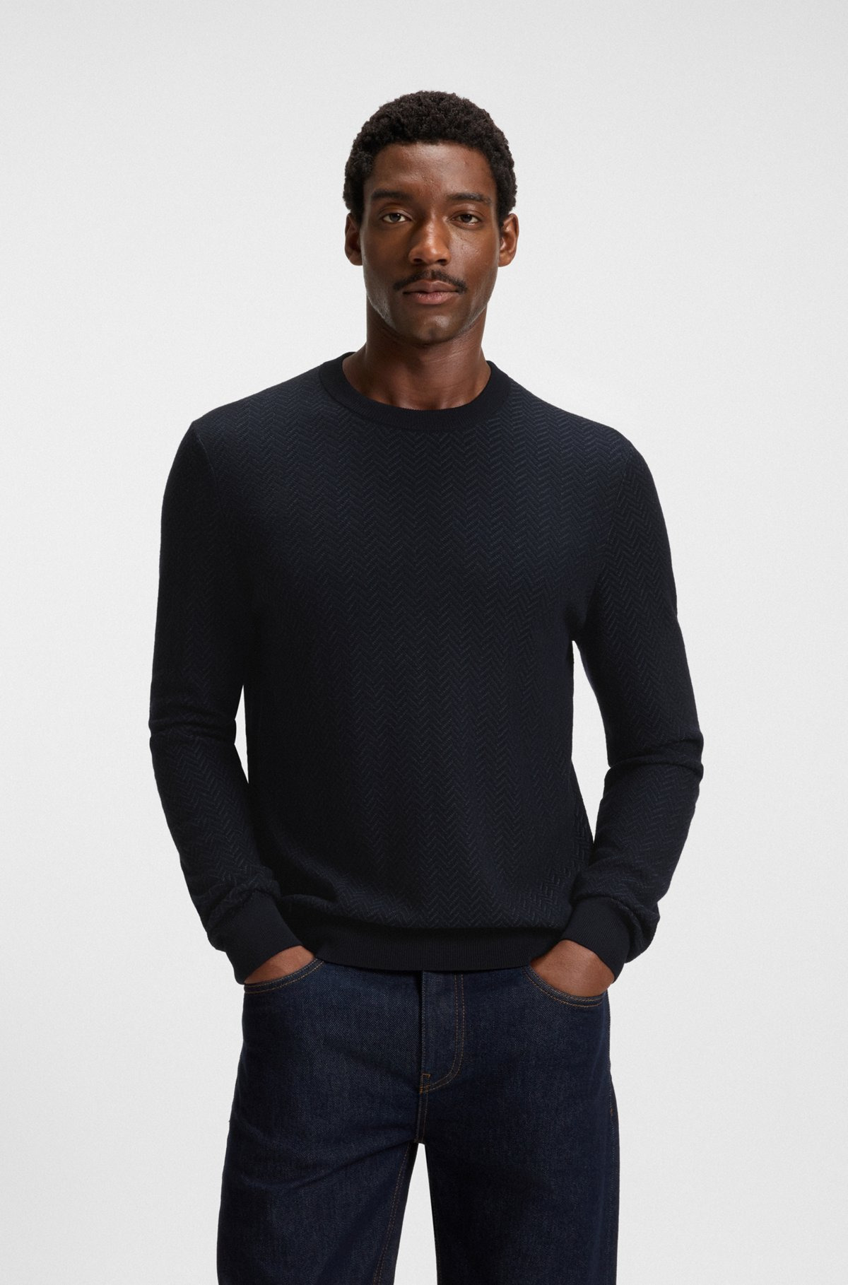 HERRINGBONE-STRUCTURED SWEATER IN VIRGIN WOOL AND COTTON - 2