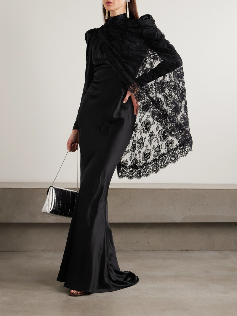 Alessandra Rich Cape-effect Lace-trimmed Silk-satin Gown outlook