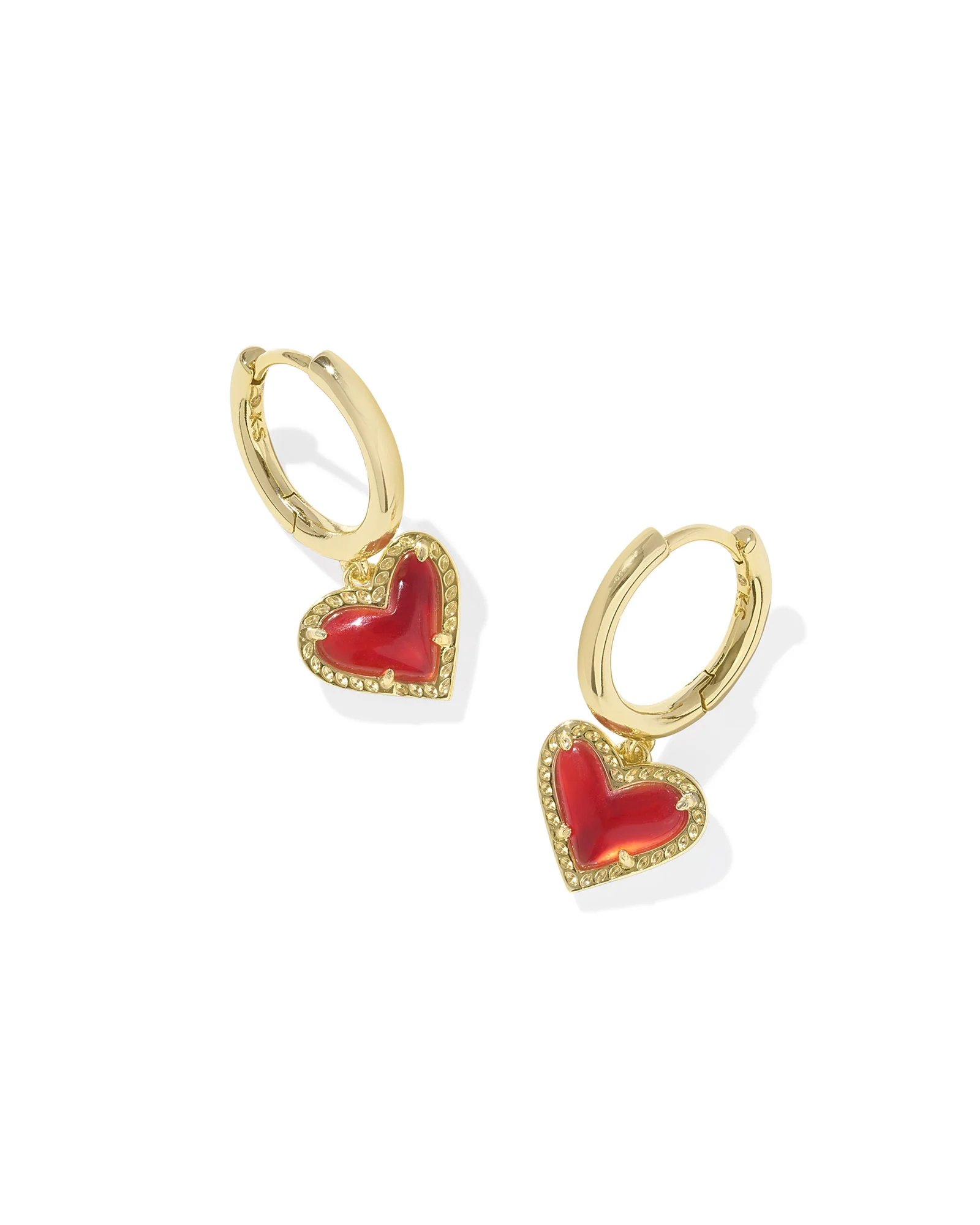 Ari Heart Gold Huggie Earrings in Red Illusion - 1