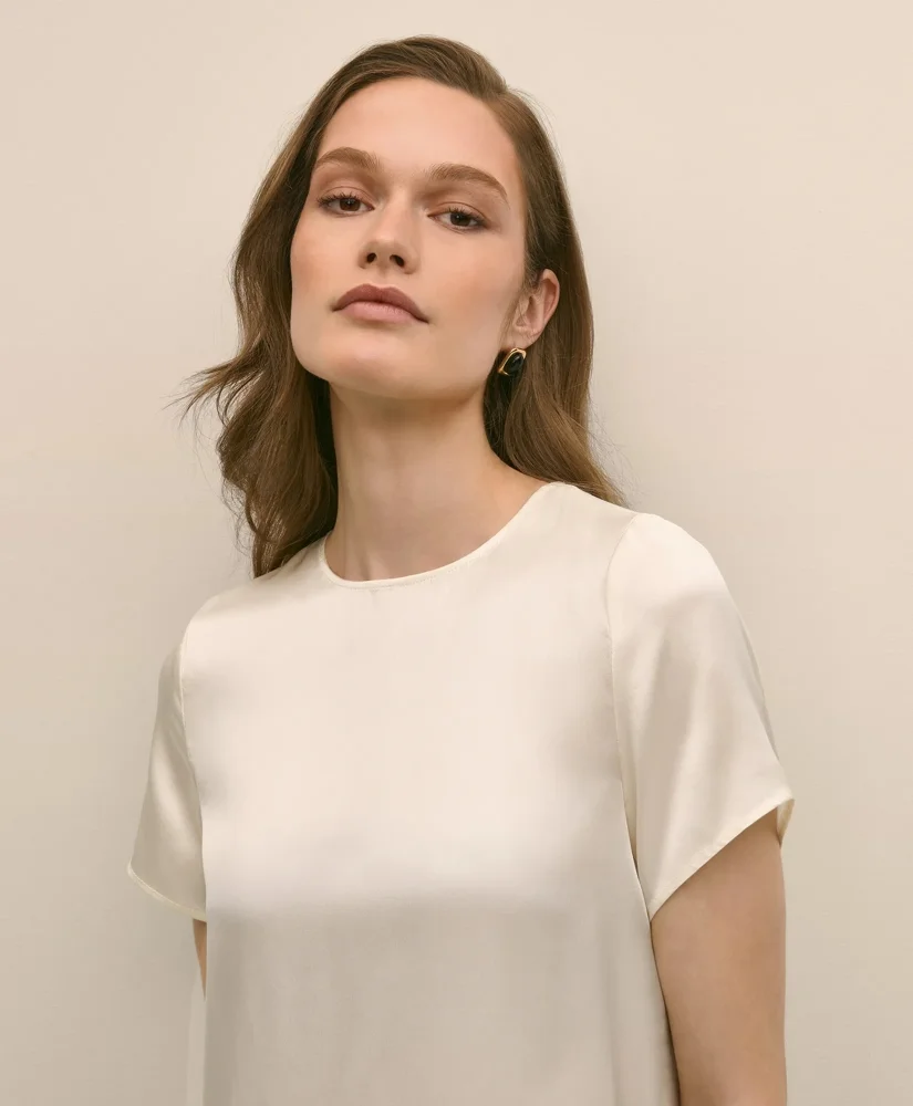 Short-Sleeve Top in Washable Silk Charmeuse - 1