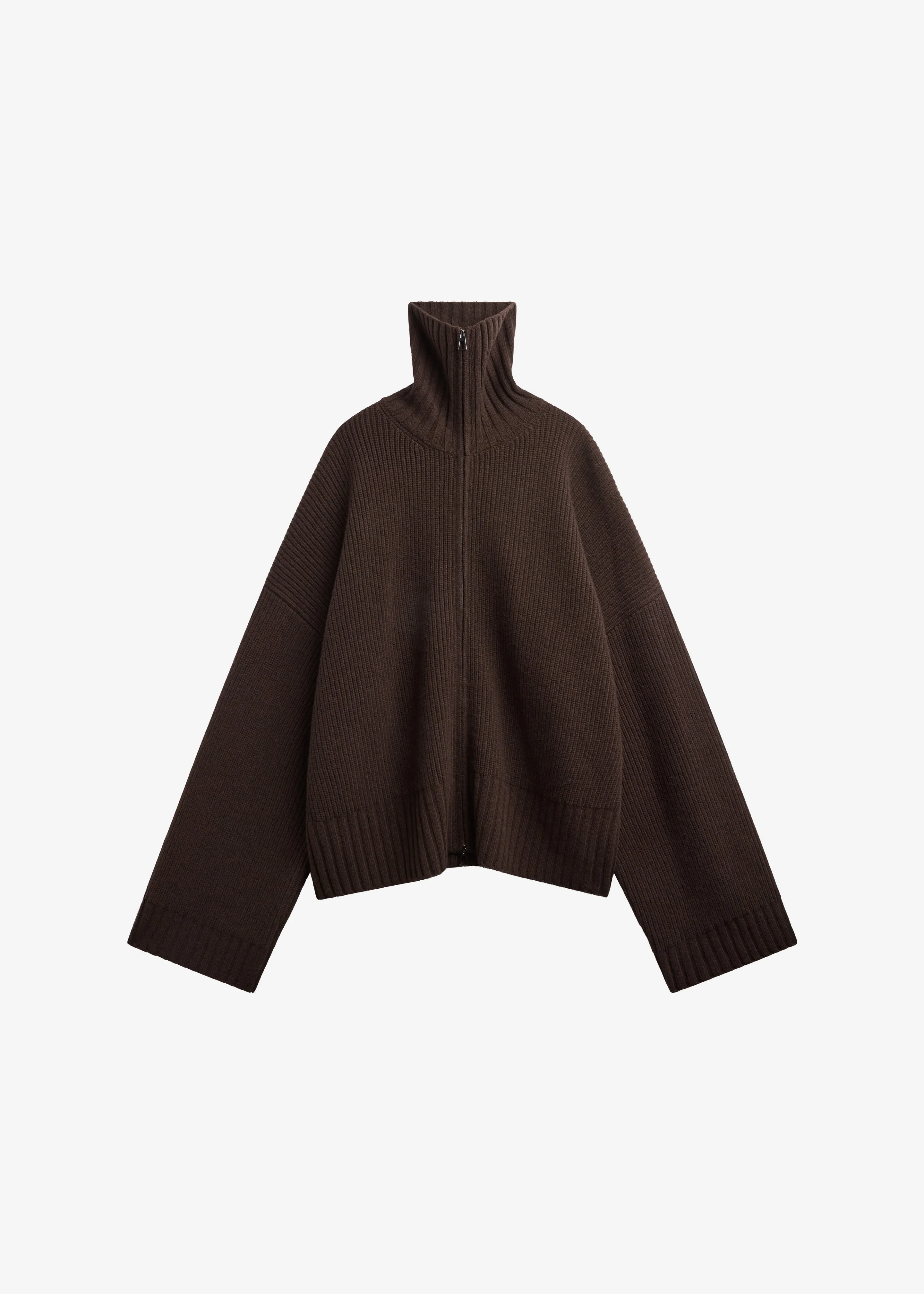 Veda Oversized Zip-Up Cardigan - Brown - 1