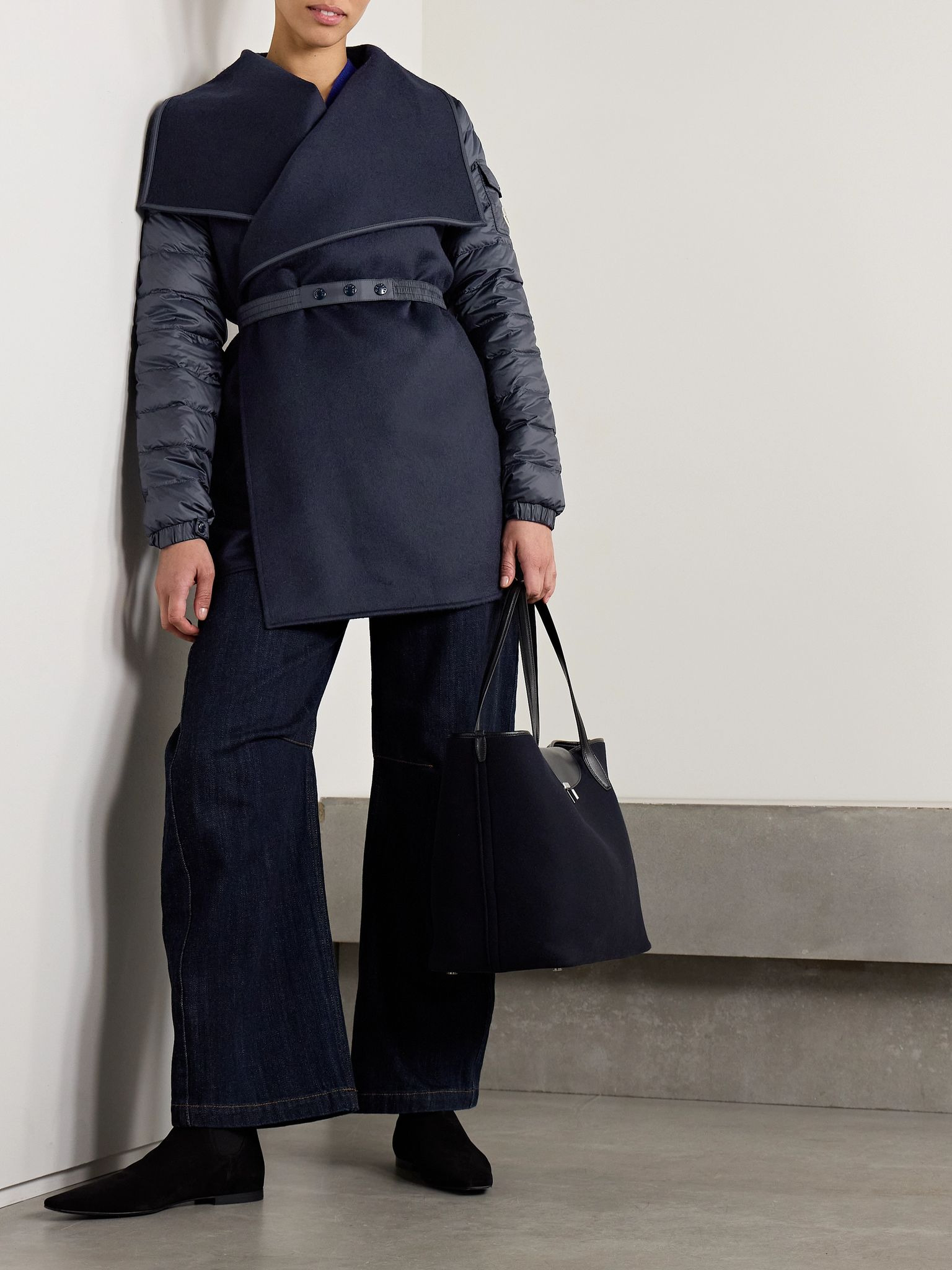 Wool-blend felt and quilted shell down jacket Navy - 2