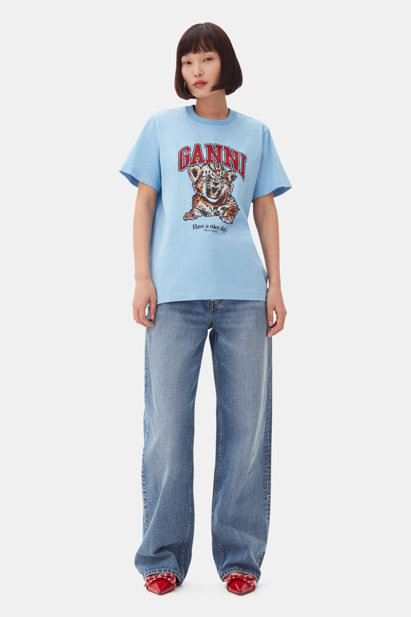 BLUE BASIC JERSEY TIGER RELAXED T-SHIRT - 3