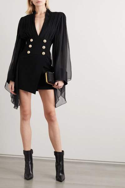 Balmain Gathered silk-chiffon and crepe mini dress outlook