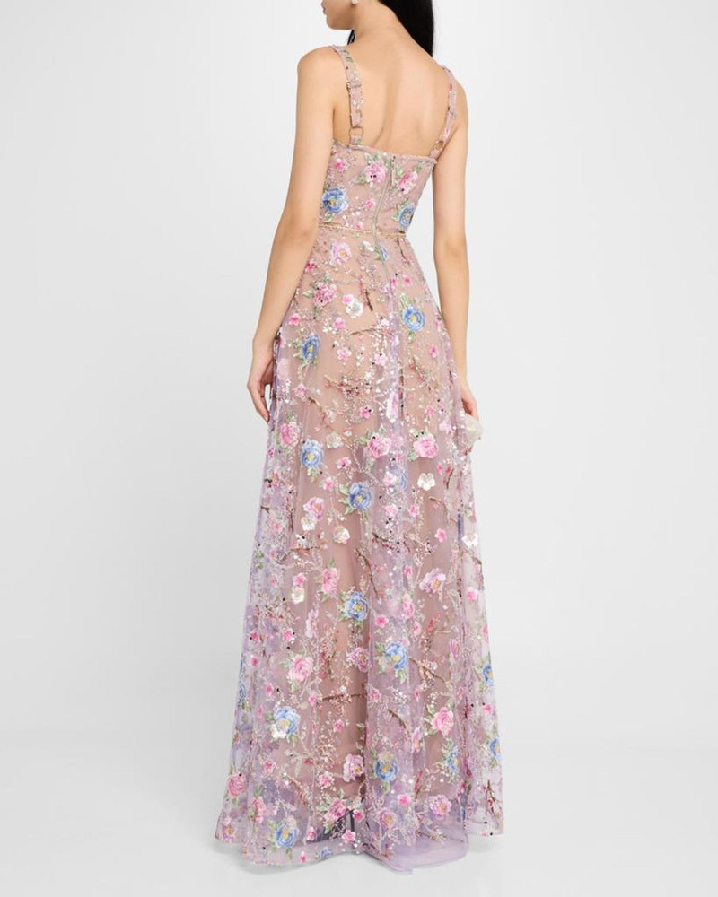 Midnight Floral-Embroidered Bead & Sequin Gown 3