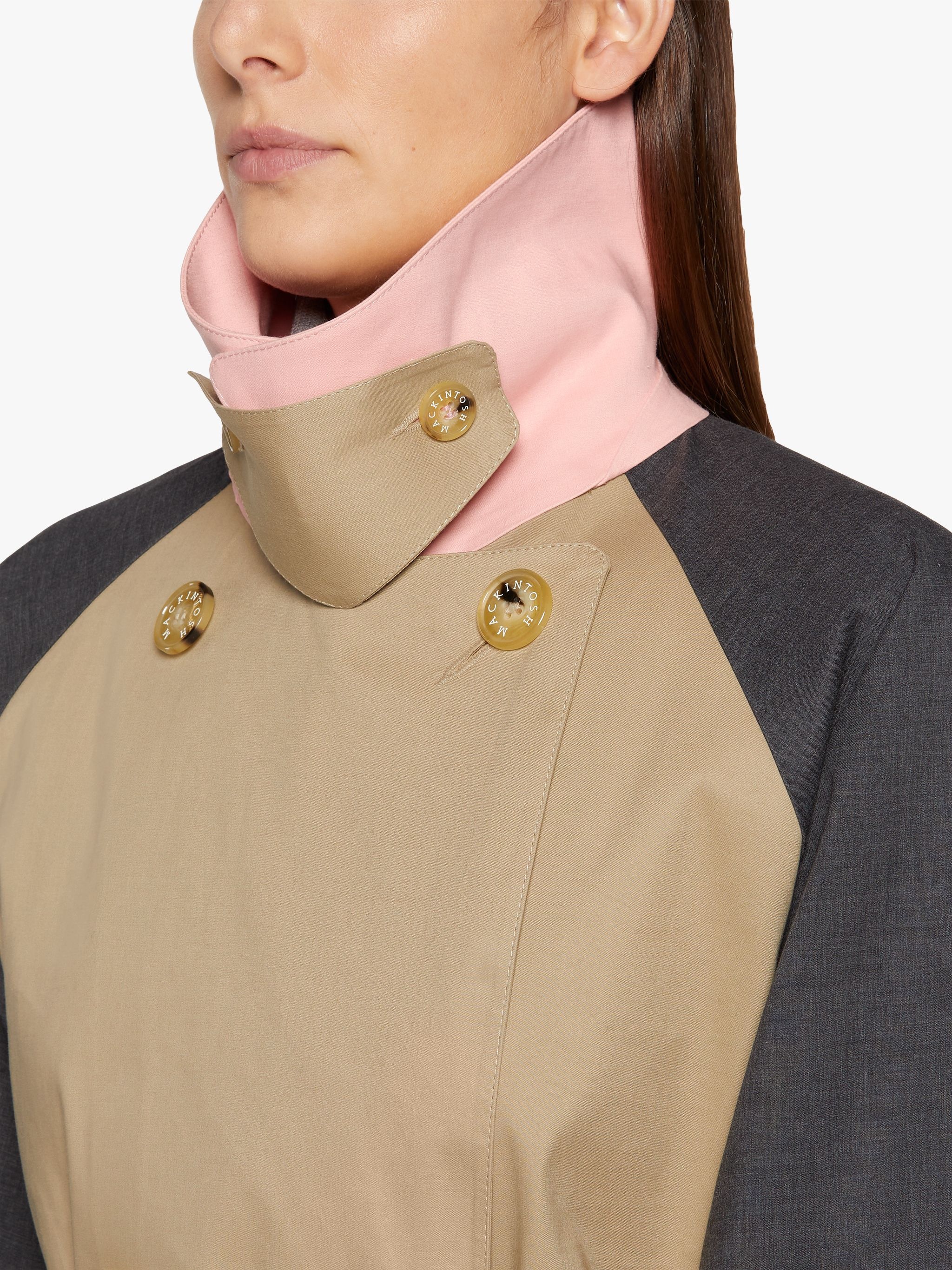AVA FAWN COLOUR BLOCK BONDED COTTON TRENCH COAT | LRF-300 - 5