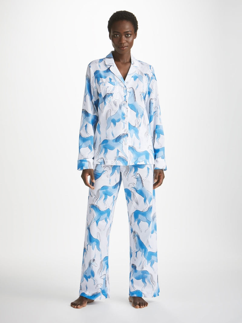 Derek Rose Women's Pyjamas Ledbury 67 Cotton Batiste Blue outlook