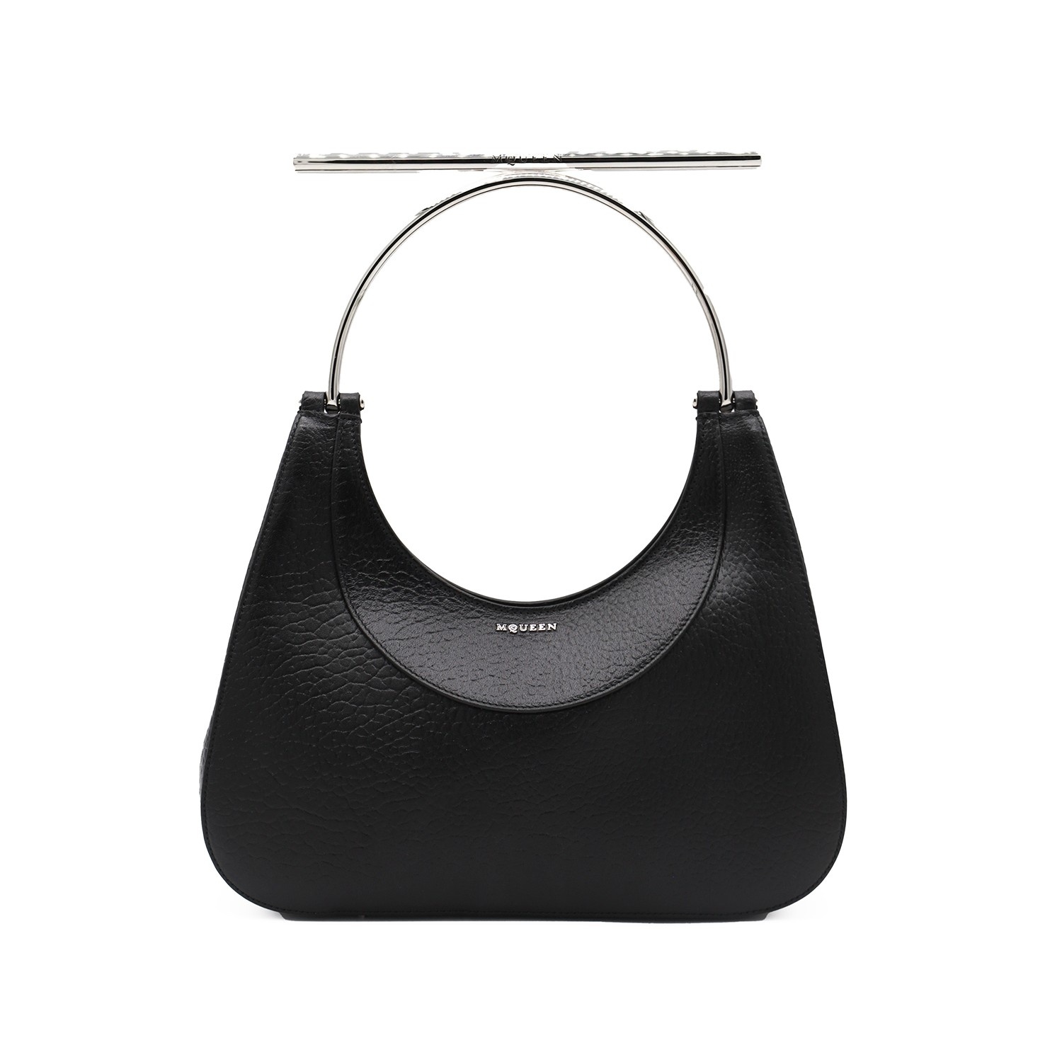 BLACK LEATHER TOP HANDLE BAG - 1