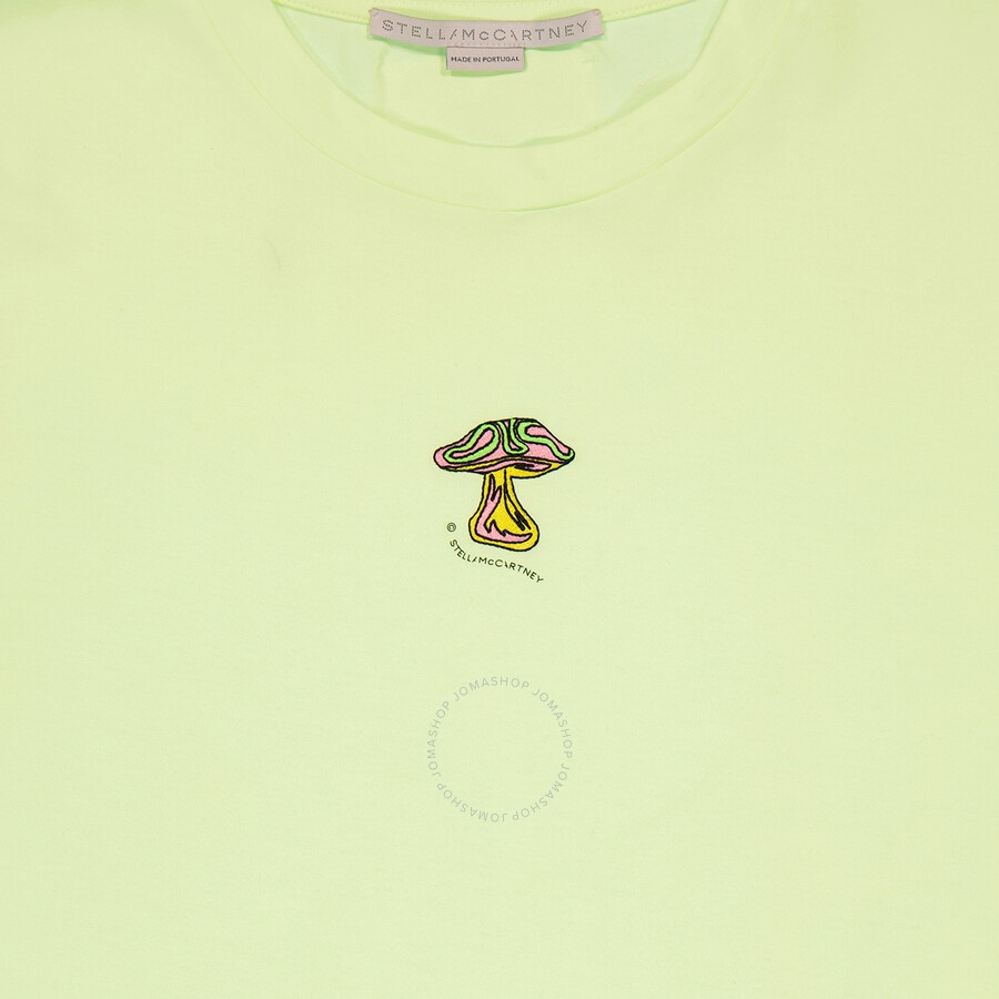 Stella McCartney Ladies Washed Neon Yellow Mushroom Embroidery T-shirt - 2