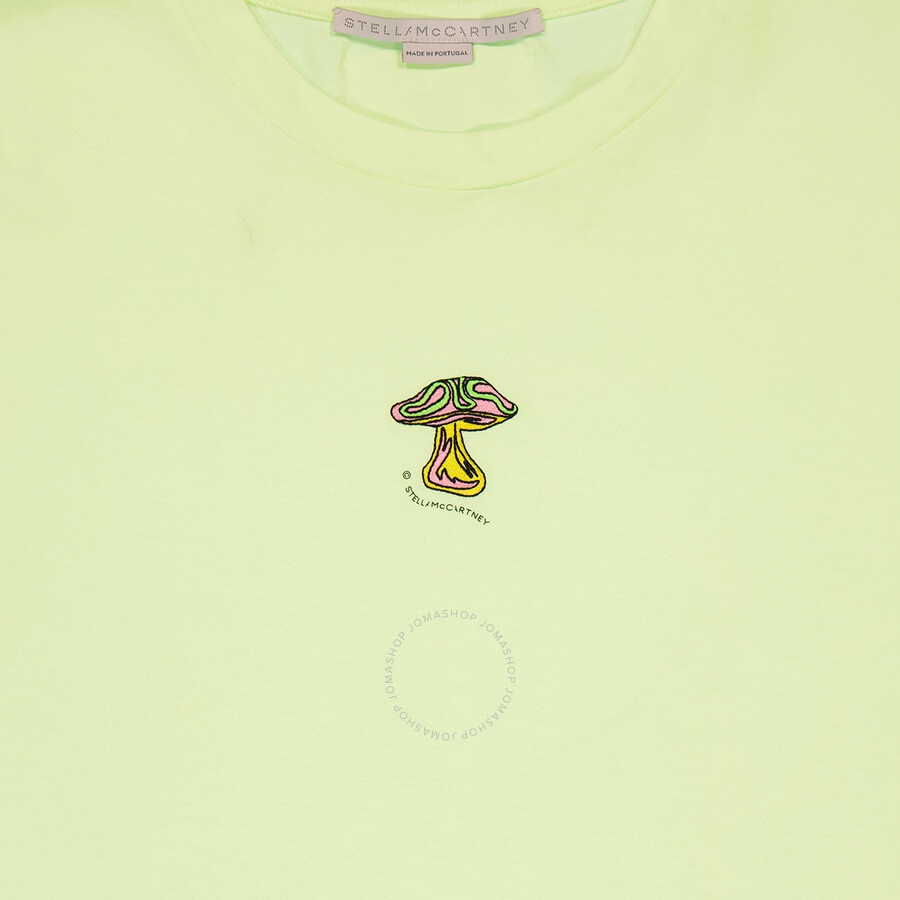 Stella McCartney Ladies Washed Neon Yellow Mushroom Embroidery T-shirt - 2