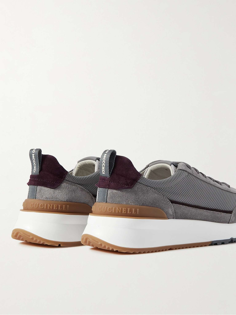 Perforated Leather and Suede Sneakers 5