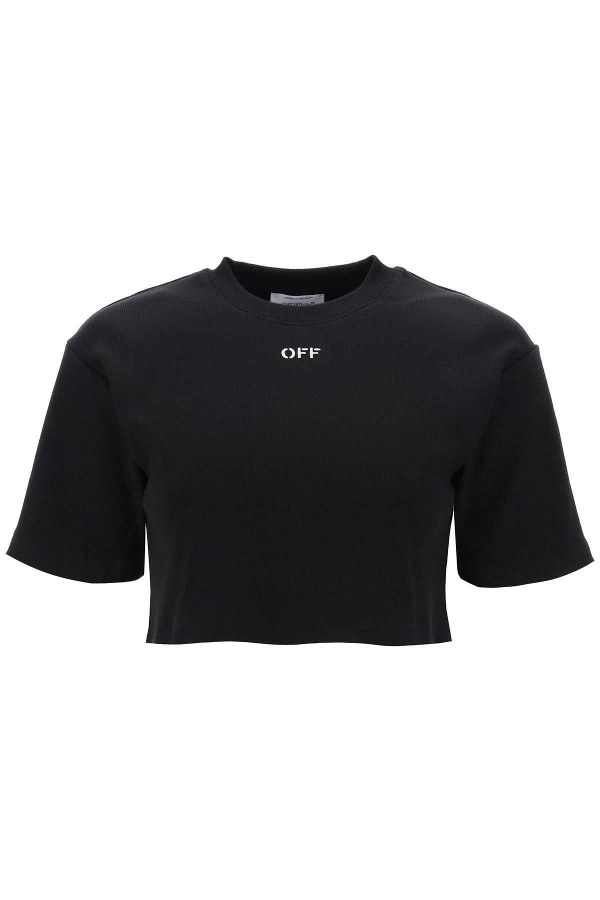 Cropped T-shirt with OFF embroidery - 1