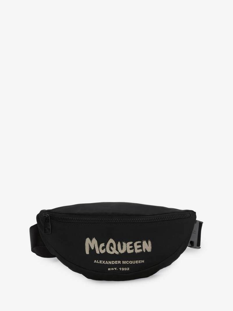 Mcqueen Graffiti Belt Bag in Black/off White 1