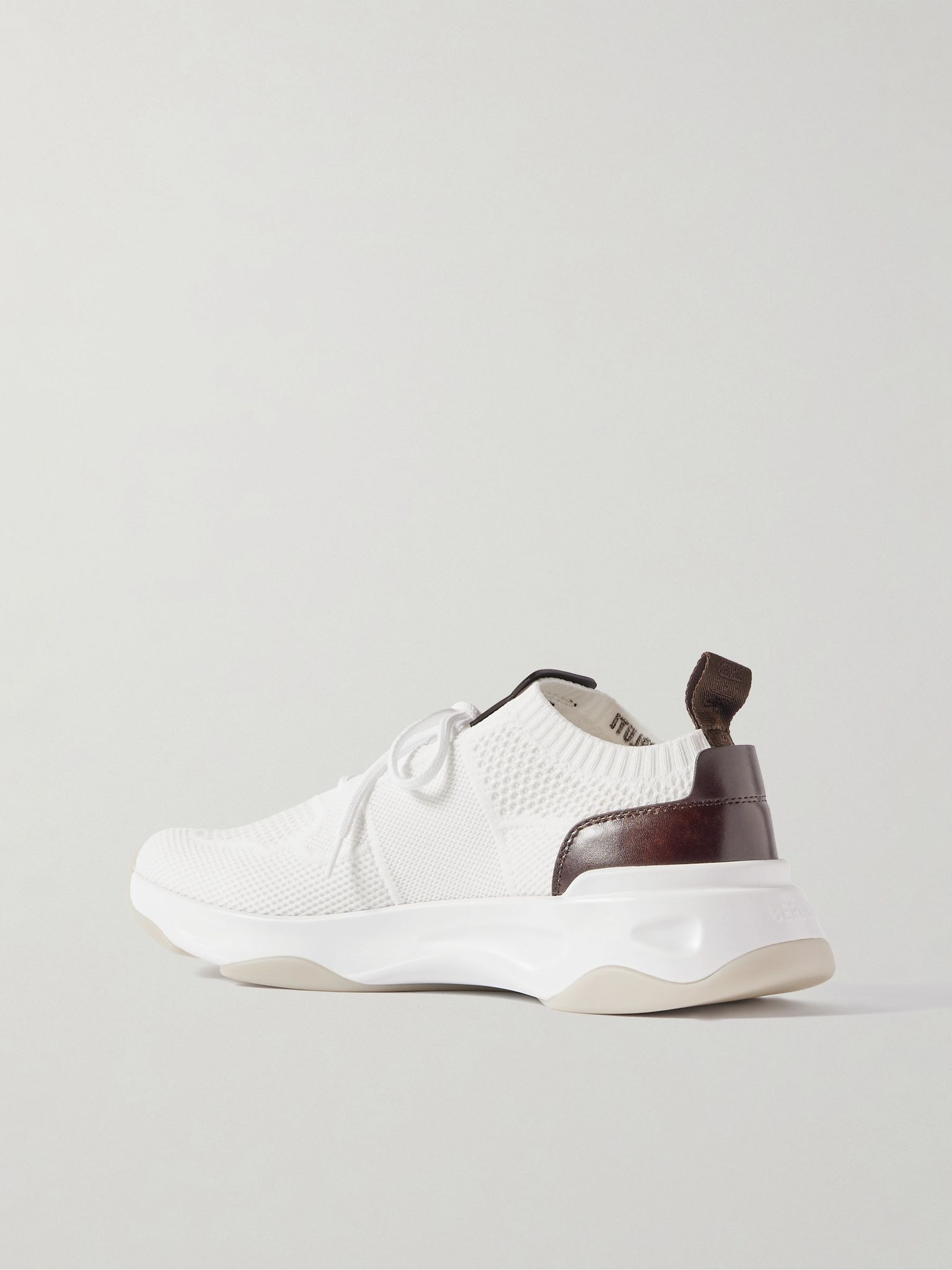 Shadow Leather-Trimmed Stretch-Knit Sneakers White - 4
